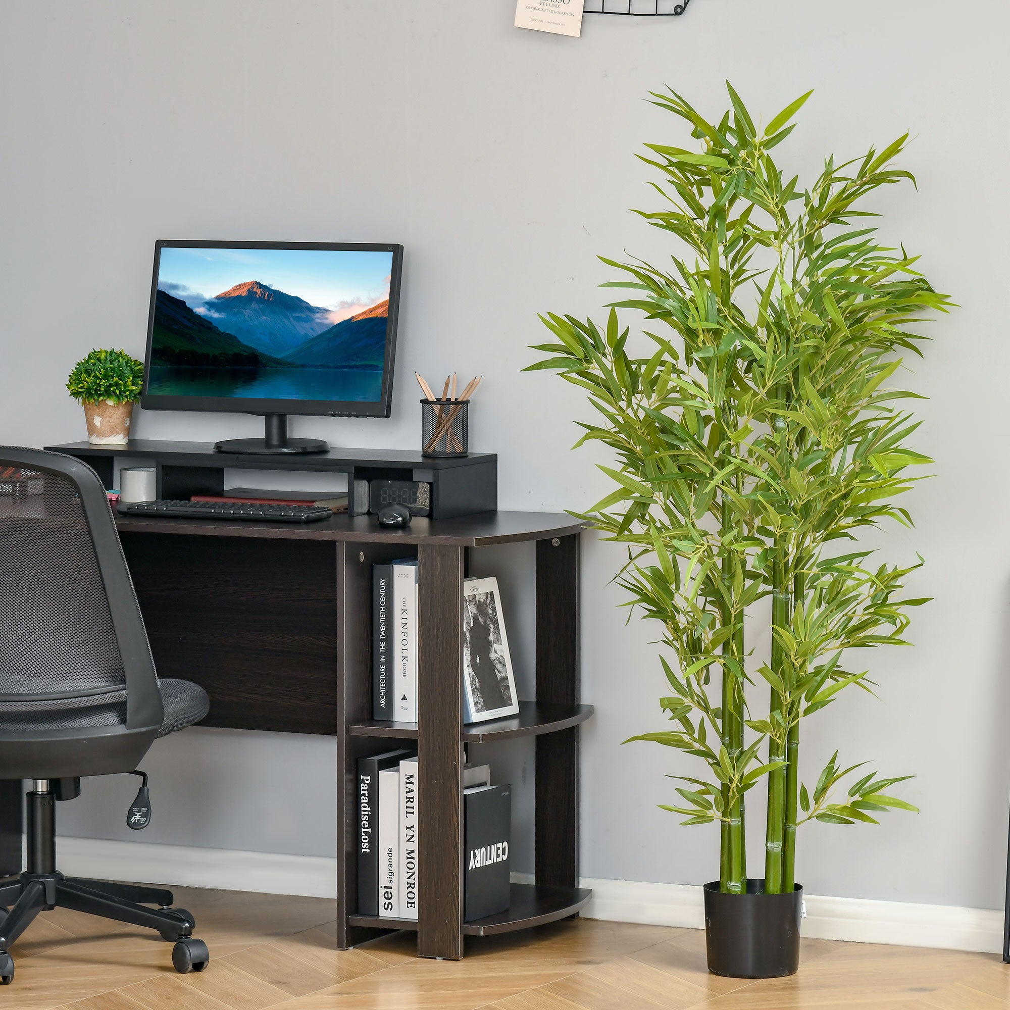 HOMCOM 5FT Artificial Bamboo Tree in Pot, Indoor Outdoor Fake Plants for Home Office Living Room Decor, Green
