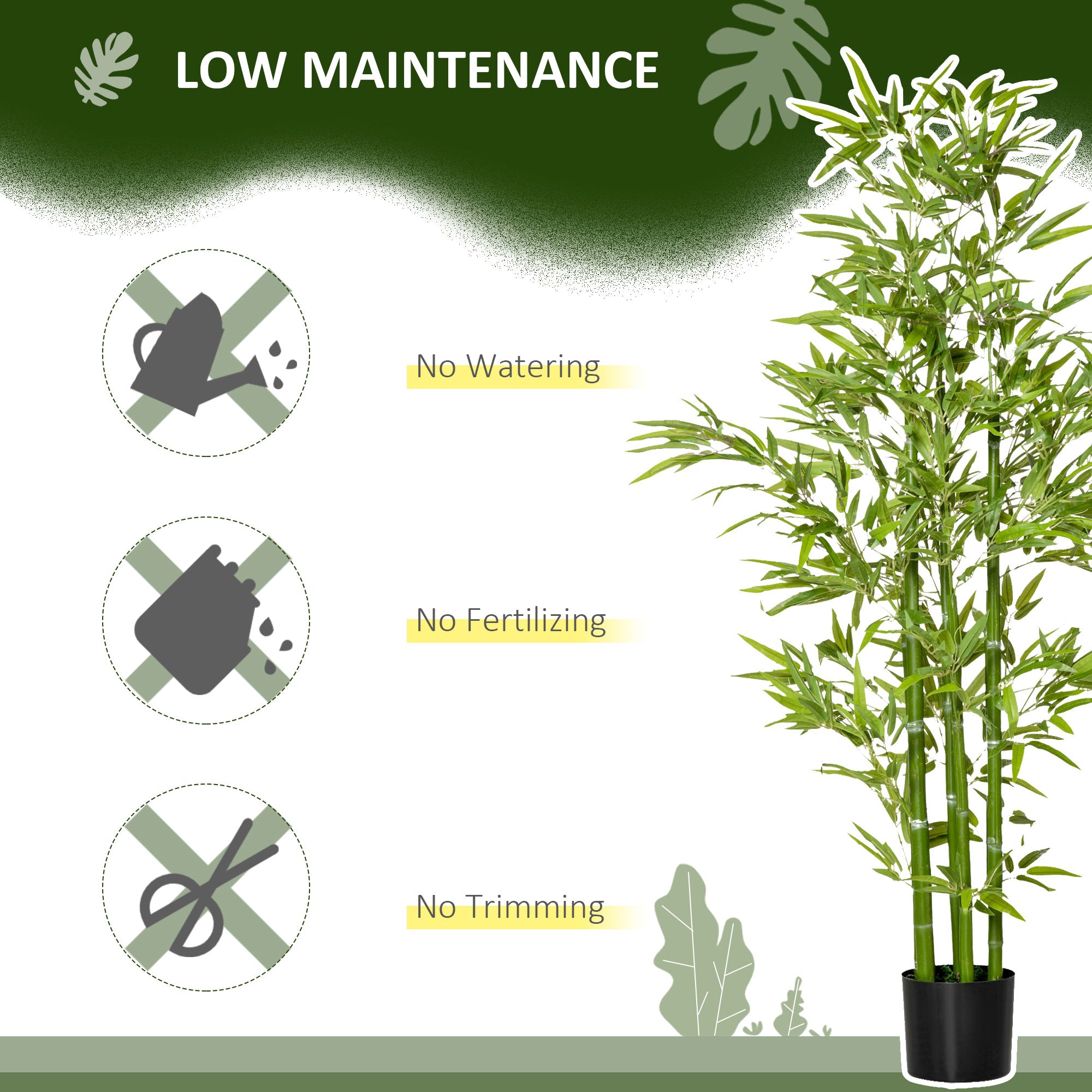 HOMCOM 5FT Artificial Bamboo Tree in Pot, Indoor Outdoor Fake Plants for Home Office Living Room Decor, Green