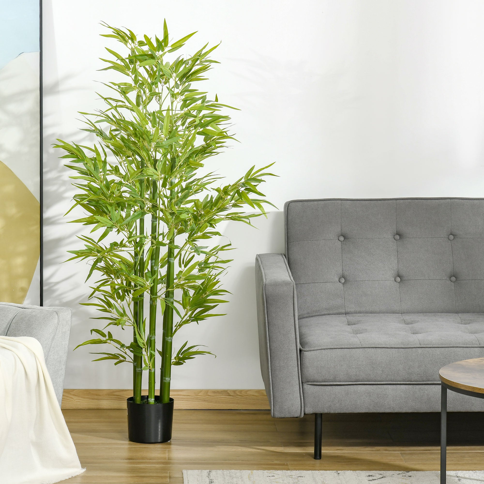 HOMCOM 5FT Artificial Bamboo Tree in Pot, Indoor Outdoor Fake Plants for Home Office Living Room Decor, Green