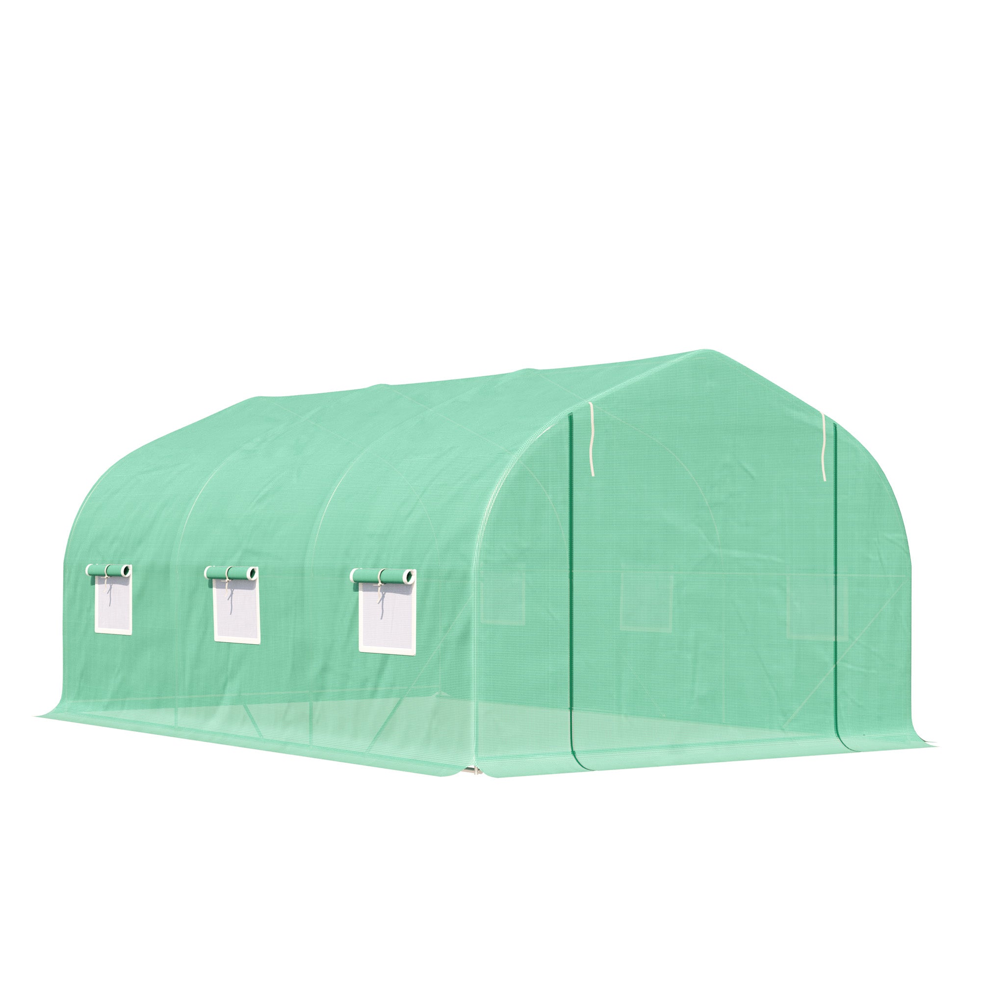 Outsunny 15' x 10' x 7' Walk-in Greenhouse Outdoor Plant Tunnel Warm Hot House w/ Roll Up Door and 6 Mesh Windows, Steel Frame, Green