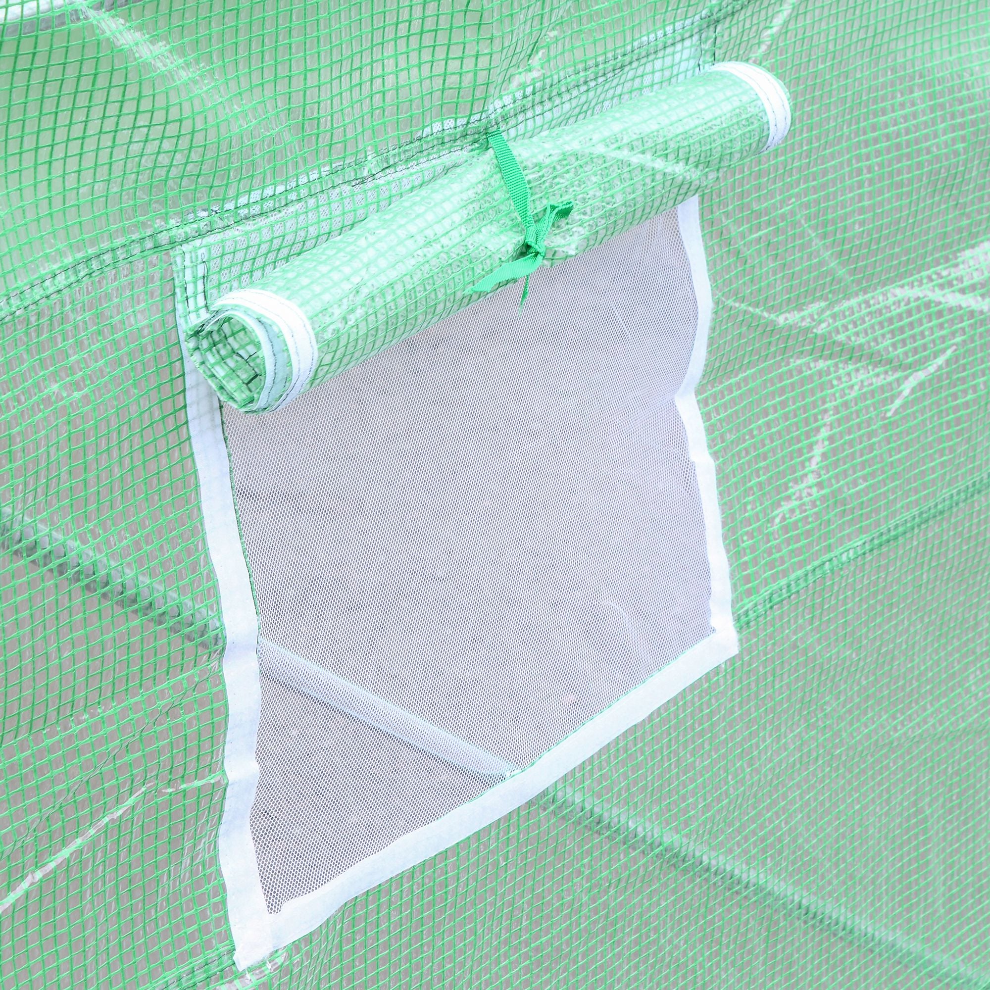 Outsunny 15' x 10' x 7' Walk-in Greenhouse Outdoor Plant Tunnel Warm Hot House w/ Roll Up Door and 6 Mesh Windows, Steel Frame, Green