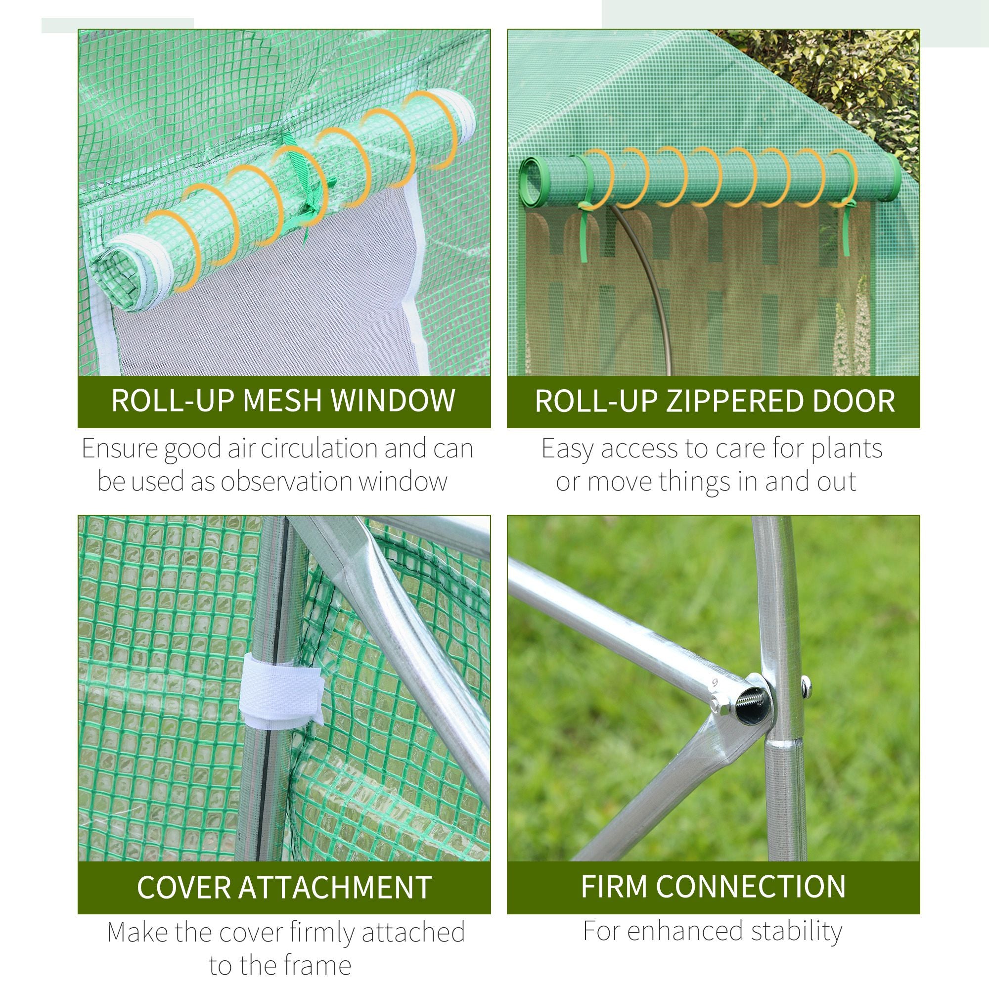 Outsunny 15' x 10' x 7' Walk-in Greenhouse Outdoor Plant Tunnel Warm Hot House w/ Roll Up Door and 6 Mesh Windows, Steel Frame, Green