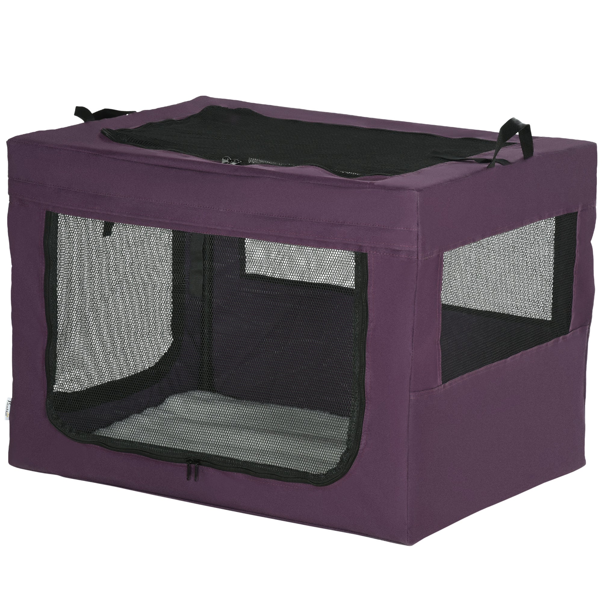 PawHut 90cm Pet Carrier for Medium and Large Dogs, Portable Cat Carrier Soft Side Pet Travel Crate with Removable Mat, Carry Bag, Breathable Mesh Window Door - Purple