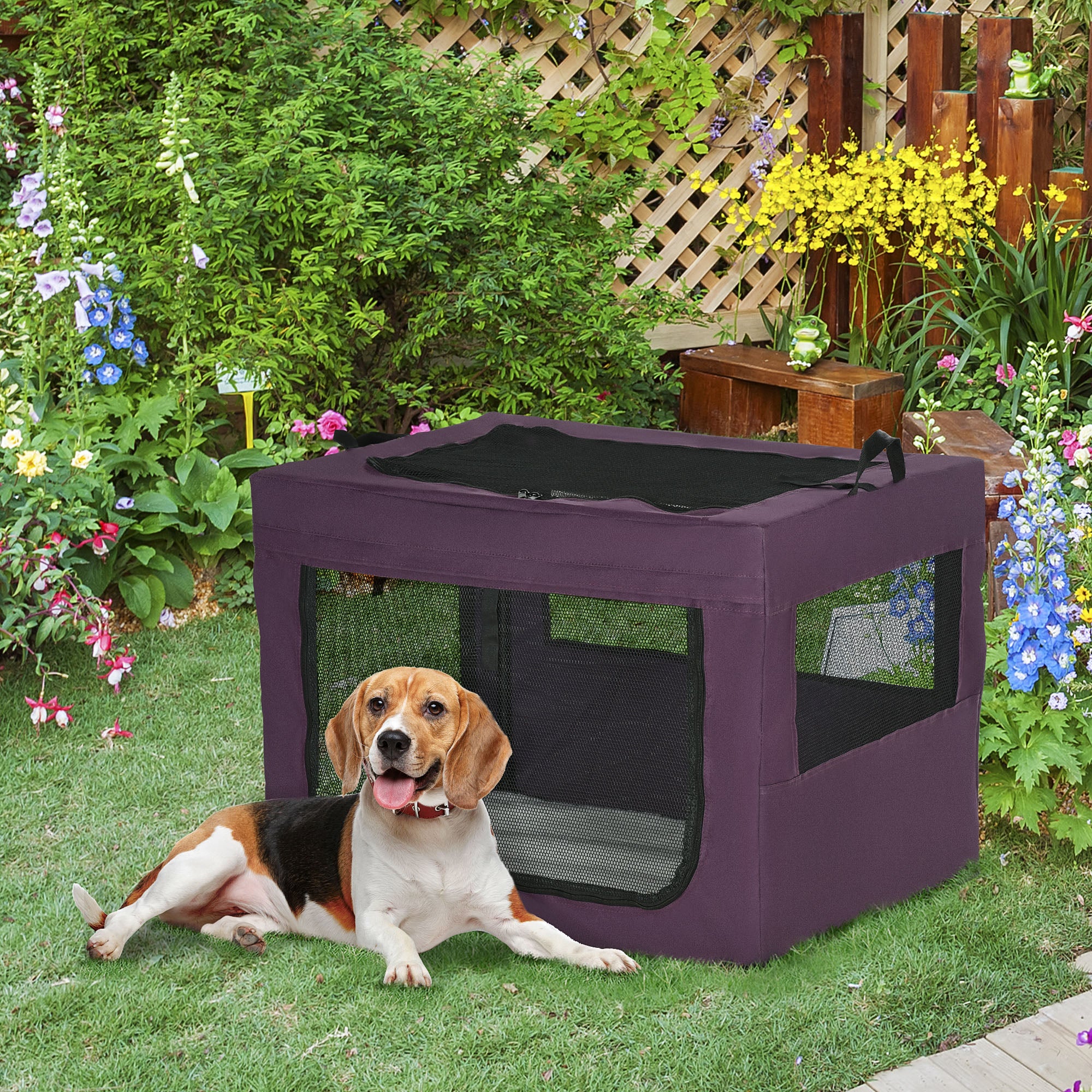 PawHut 90cm Pet Carrier for Medium and Large Dogs, Portable Cat Carrier Soft Side Pet Travel Crate with Removable Mat, Carry Bag, Breathable Mesh Window Door - Purple