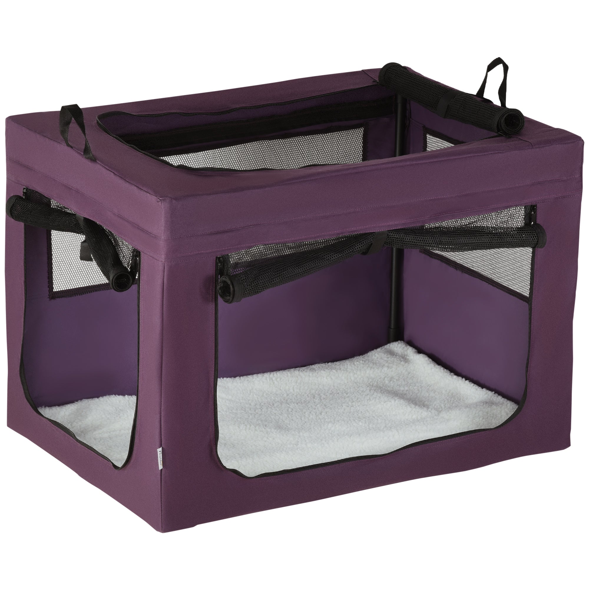 PawHut 90cm Pet Carrier for Medium and Large Dogs, Portable Cat Carrier Soft Side Pet Travel Crate with Removable Mat, Carry Bag, Breathable Mesh Window Door - Purple