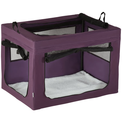 PawHut 90cm Pet Carrier for Medium and Large Dogs, Portable Cat Carrier Soft Side Pet Travel Crate with Removable Mat, Carry Bag, Breathable Mesh Window Door - Purple