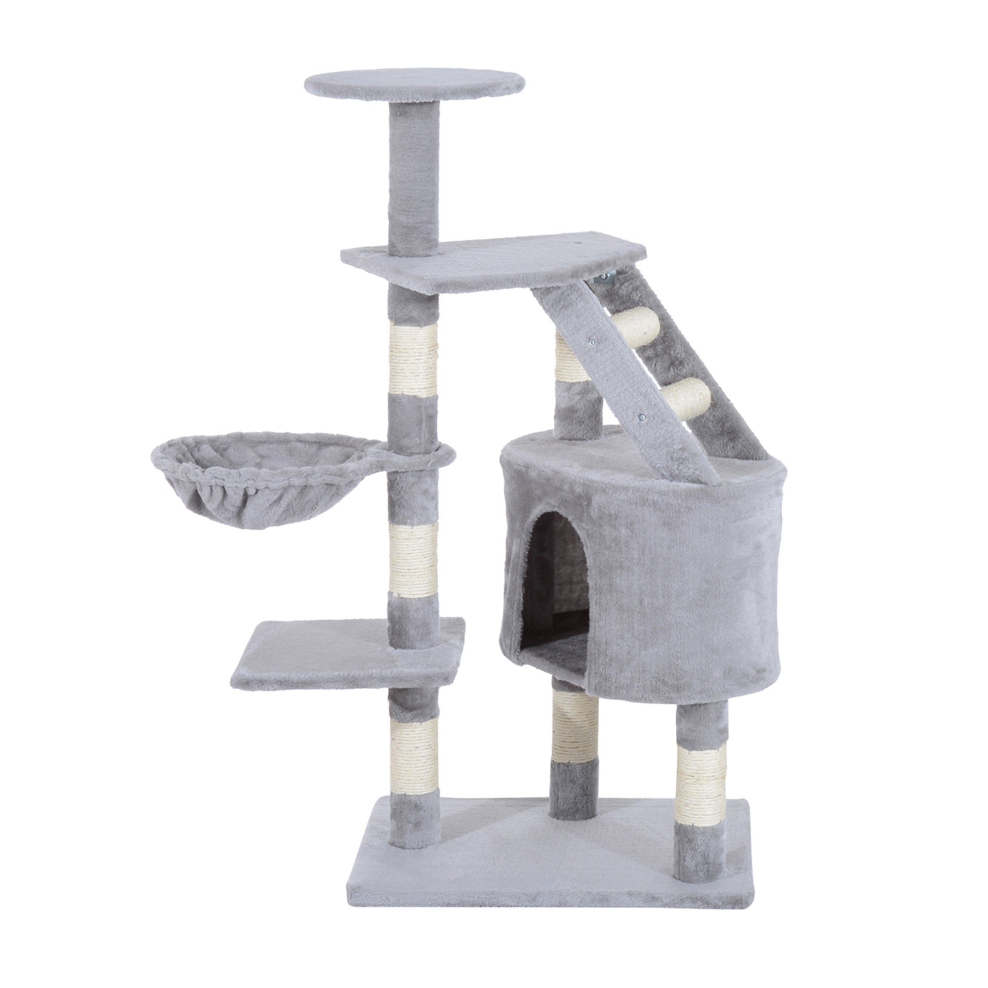 PawHut 49" Cat Tree with Hammock, Cat Condo Tower with Scratching Post for Indoor Cats, Grey
