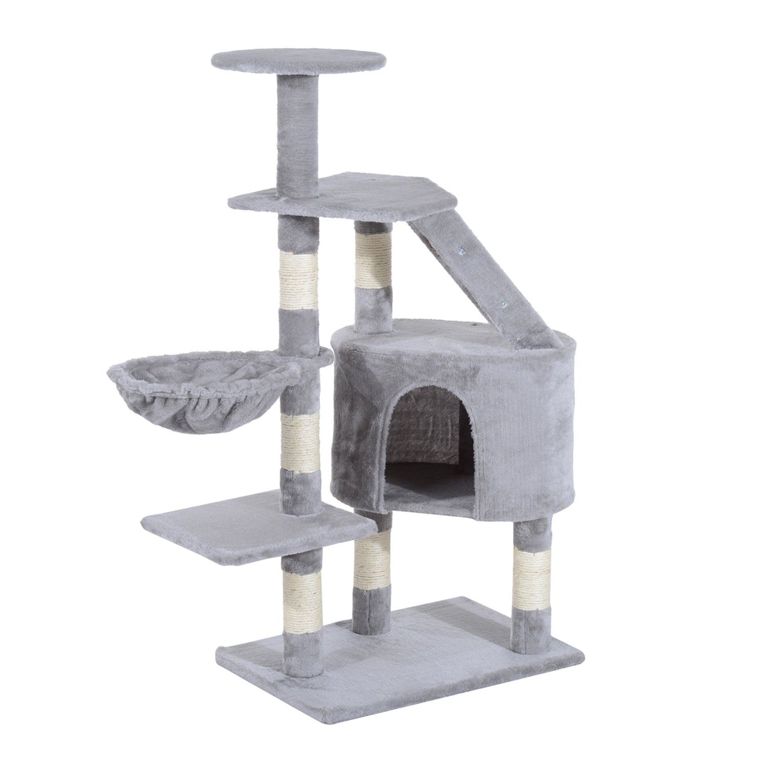 PawHut 49" Cat Tree with Hammock, Cat Condo Tower with Scratching Post for Indoor Cats, Grey