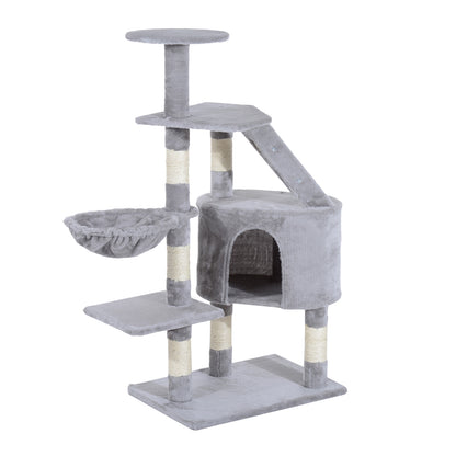 PawHut 49" Cat Tree with Hammock, Cat Condo Tower with Scratching Post for Indoor Cats, Grey