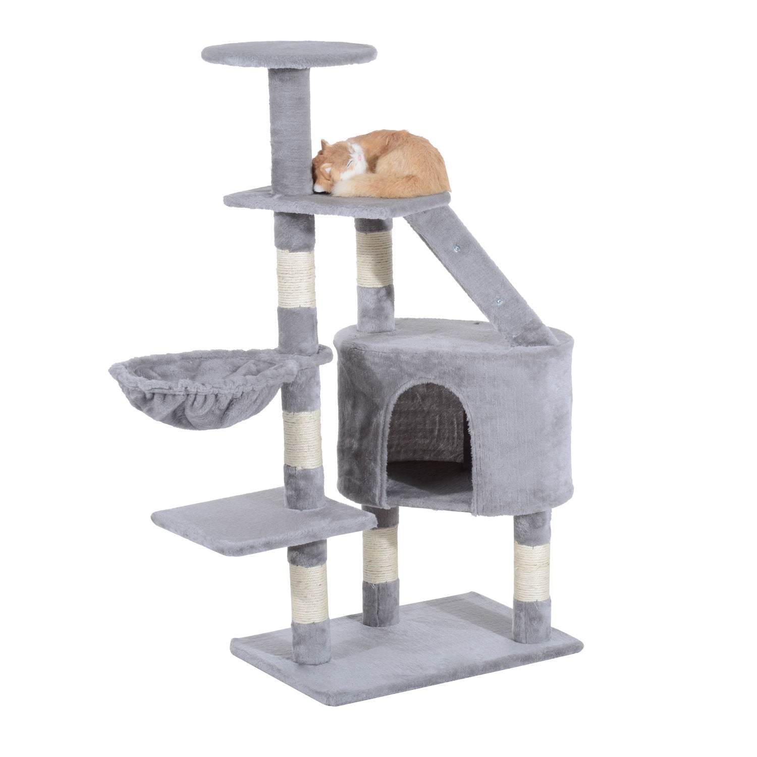PawHut 49" Cat Tree with Hammock, Cat Condo Tower with Scratching Post for Indoor Cats, Grey
