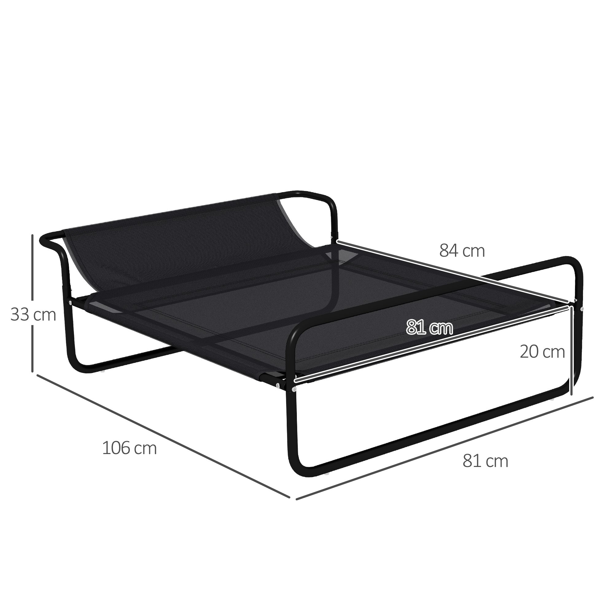 PawHut Cooling Raised Dog Bed, Elevated Pet Bed with Slope Headrest, Washable Breathable Mesh, Foot Pads, for Indoor and Outdoor Use, for Medium Dogs, 106 x 81 x 33cm - Black