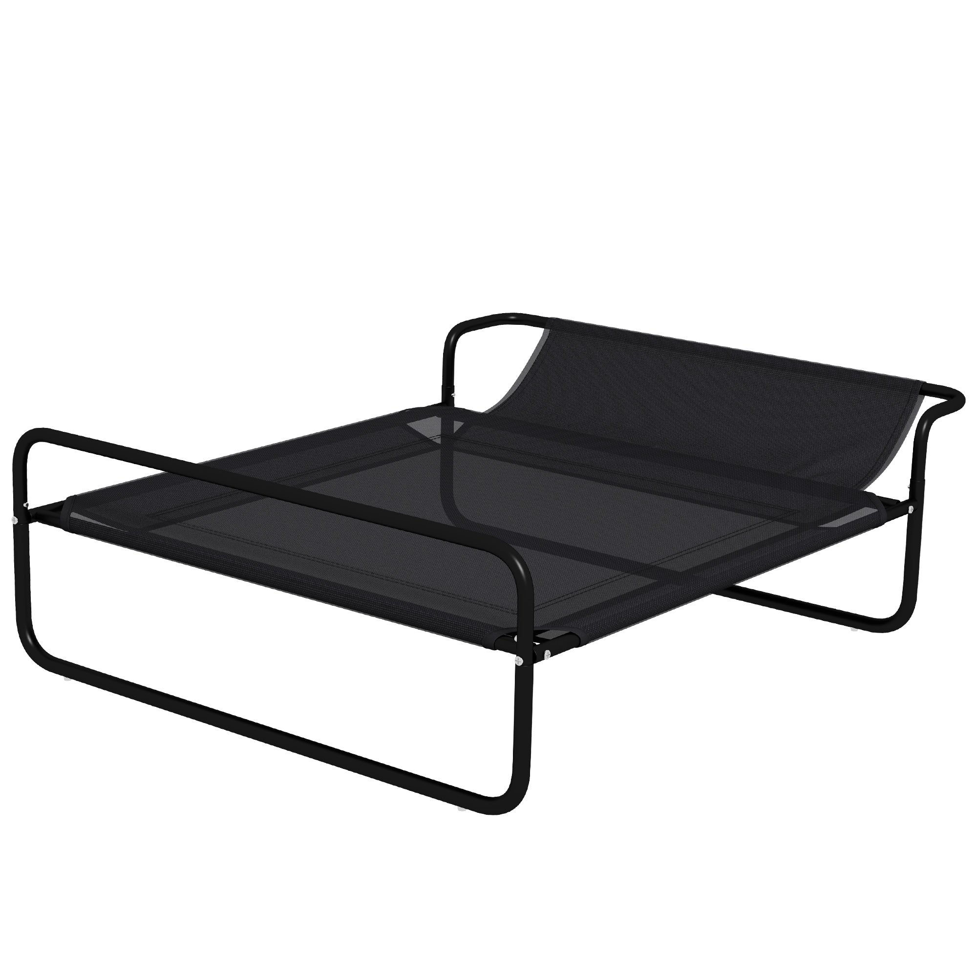 PawHut Cooling Raised Dog Bed, Elevated Pet Bed with Slope Headrest, Washable Breathable Mesh, Foot Pads, for Indoor and Outdoor Use, for Medium Dogs, 106 x 81 x 33cm - Black