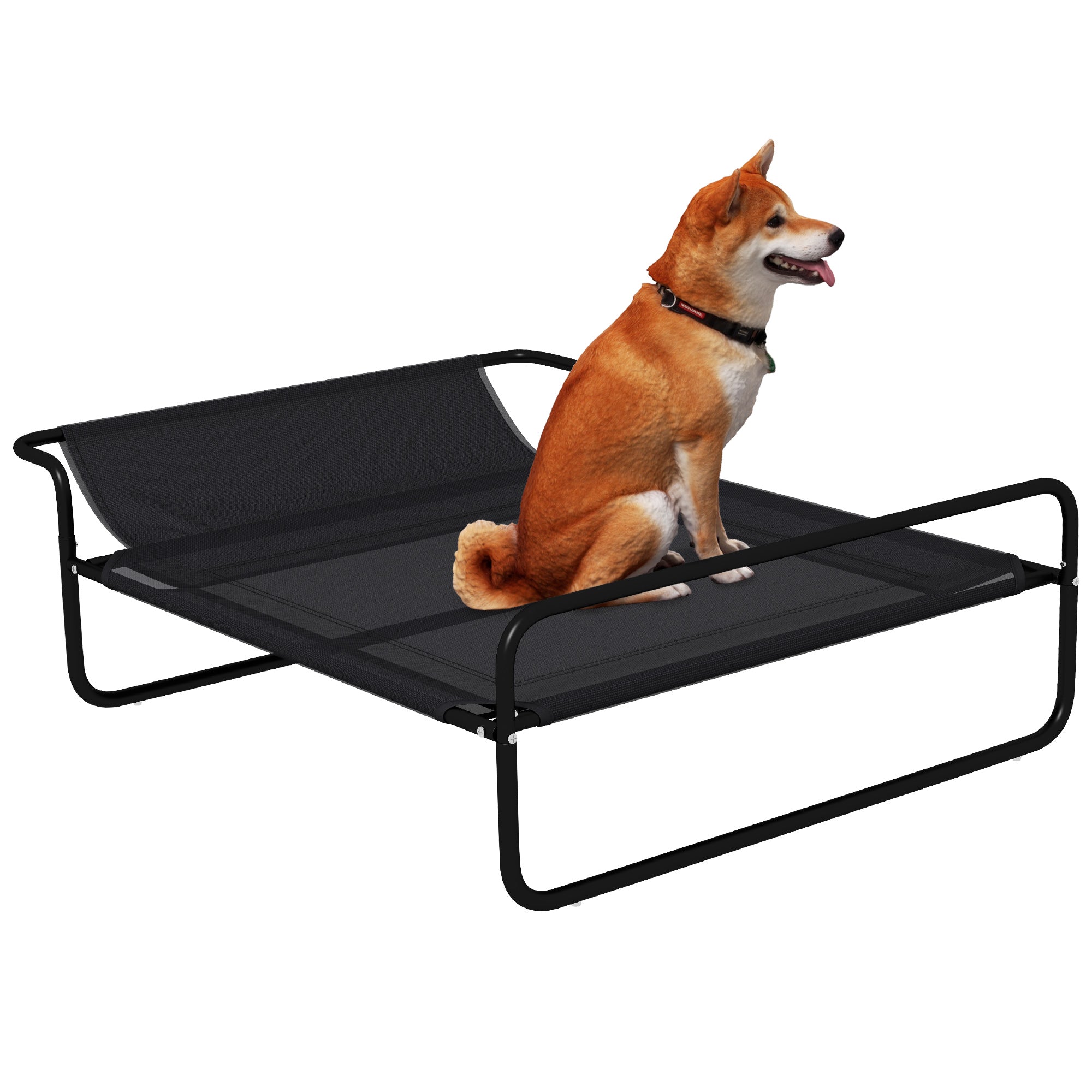 PawHut Cooling Raised Dog Bed, Elevated Pet Bed with Slope Headrest, Washable Breathable Mesh, Foot Pads, for Indoor and Outdoor Use, for Medium Dogs, 106 x 81 x 33cm - Black