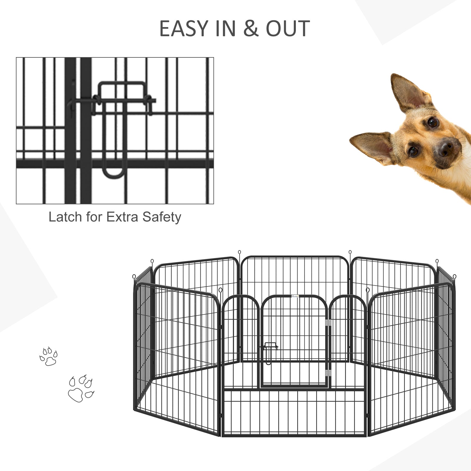 Pawhut Heavy Duty Dog Pen 8 Panel Pet Puppy Playpen Rabbit Hutch Run Indoor Outdoor Black, 80 x 80 (Medium)