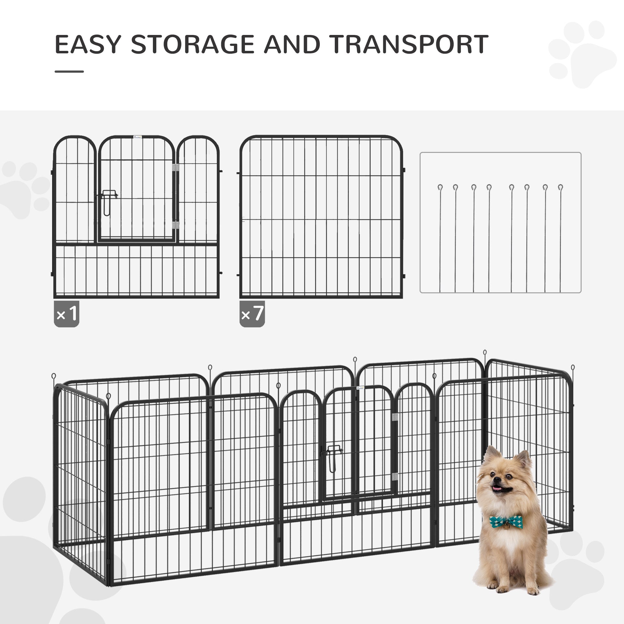PawHut 8 Panel Pet Playpen Play Yard Fence Home DIY Heavy-Duty Metal Foldable Indoor Outdoor For Small Dogs, Black