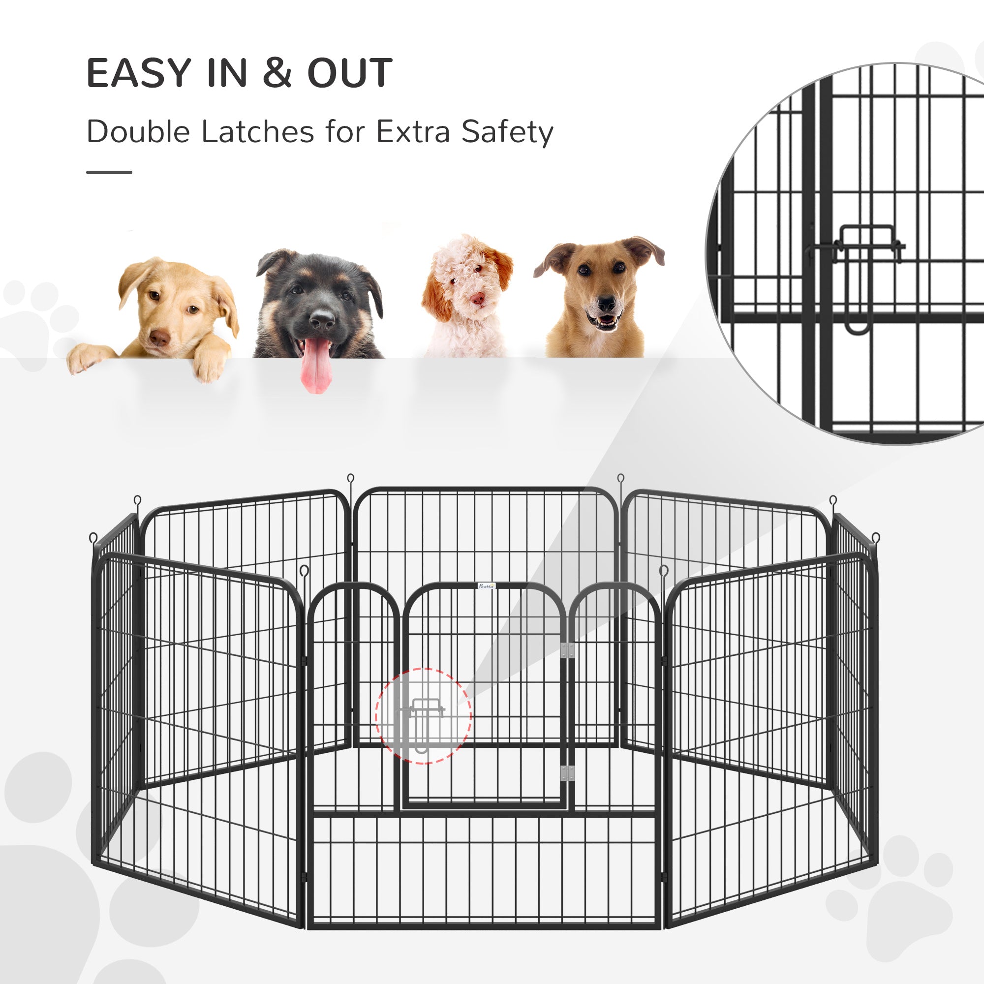 PawHut 8 Panel Pet Playpen Play Yard Fence Home DIY Heavy-Duty Metal Foldable Indoor Outdoor For Small Dogs, Black