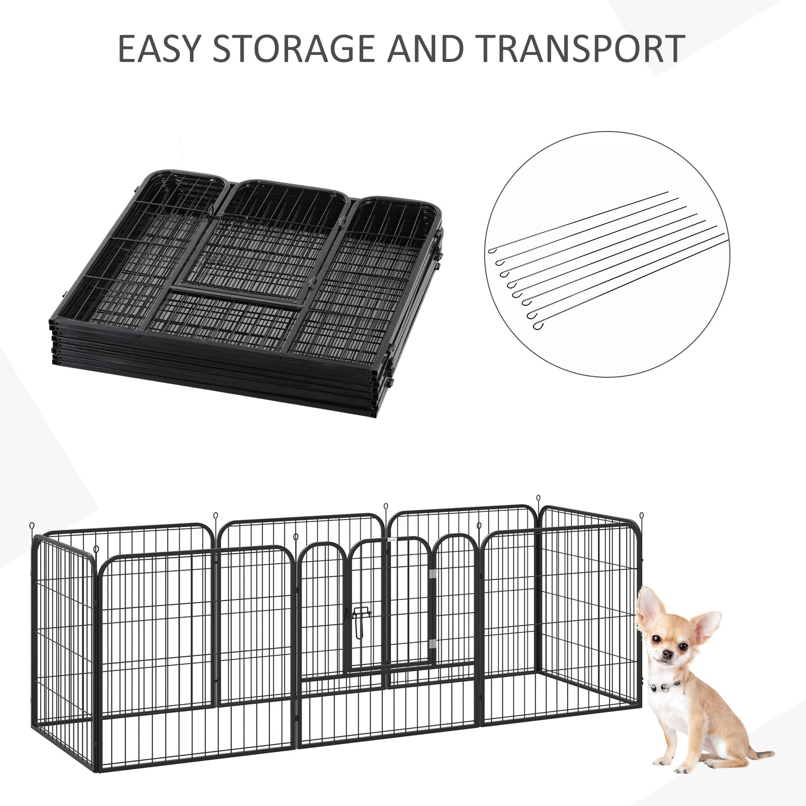 Pawhut Heavy Duty Dog Pen 8 Panel Pet Puppy Playpen Rabbit Hutch Run Indoor Outdoor Black, 80 x 80 (Medium)
