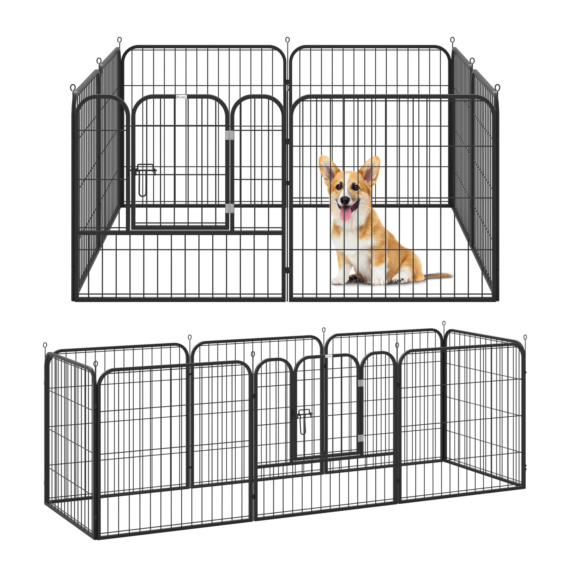 PawHut 8 Panel Pet Playpen Play Yard Fence Home DIY Heavy-Duty Metal Foldable Indoor Outdoor For Small Dogs, Black