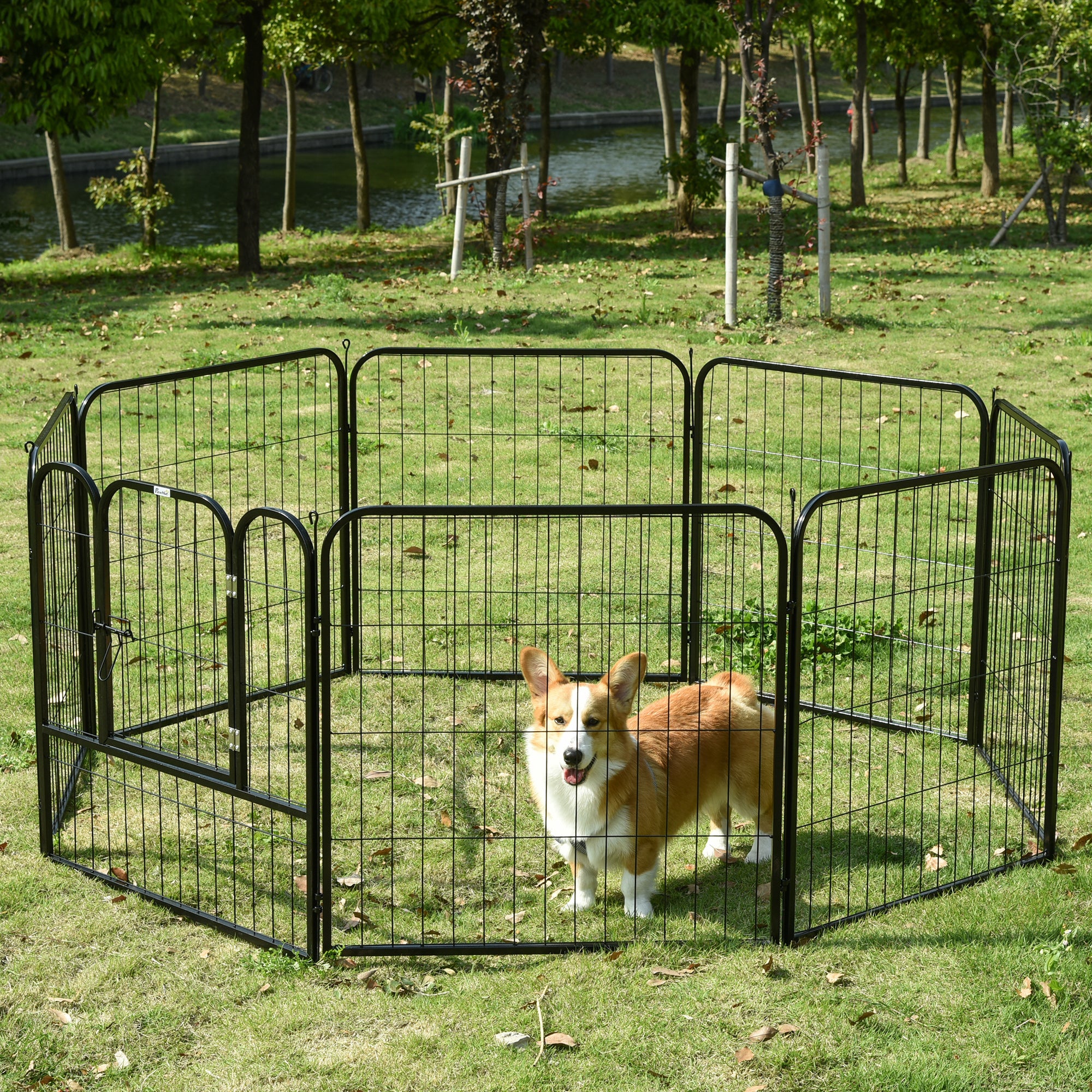 Pawhut Heavy Duty Dog Pen 8 Panel Pet Puppy Playpen Rabbit Hutch Run Indoor Outdoor Black, 80 x 80 (Medium)