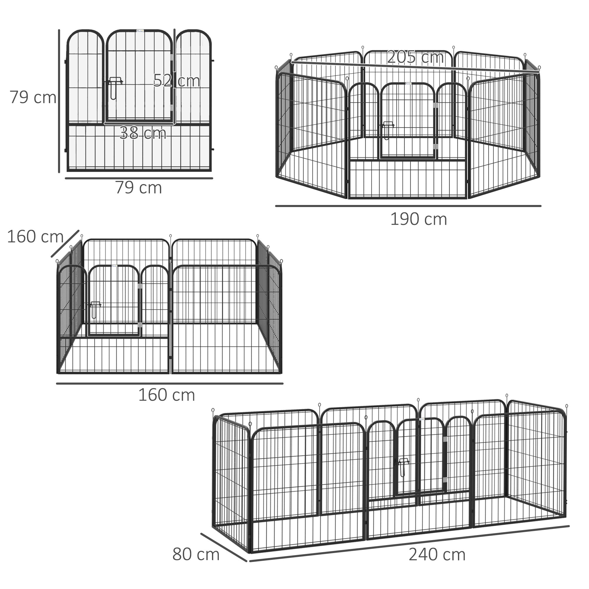 Pawhut Heavy Duty Dog Pen 8 Panel Pet Puppy Playpen Rabbit Hutch Run Indoor Outdoor Black, 80 x 80 (Medium)