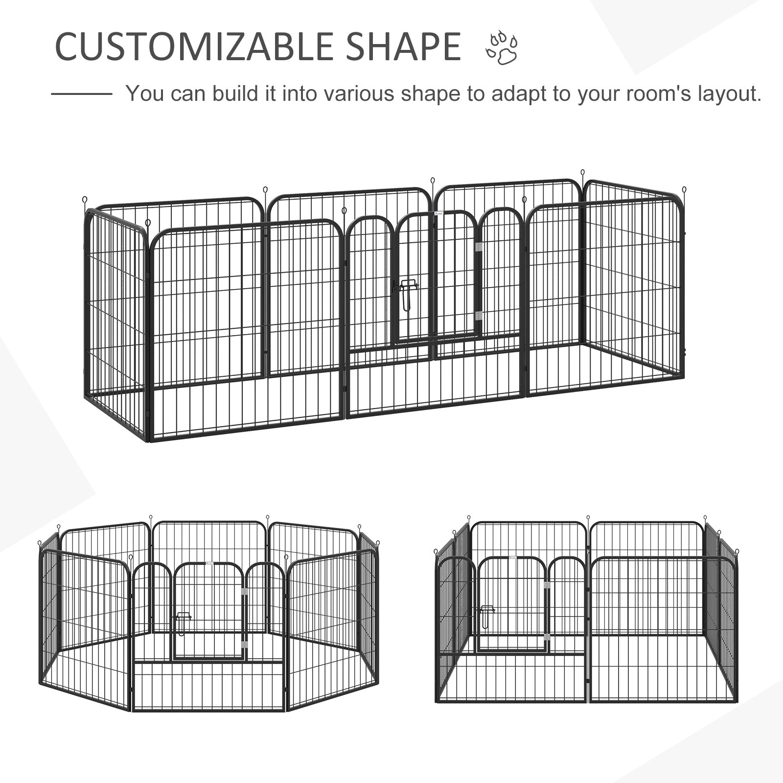 Pawhut Heavy Duty Dog Pen 8 Panel Pet Puppy Playpen Rabbit Hutch Run Indoor Outdoor Black, 80 x 80 (Medium)