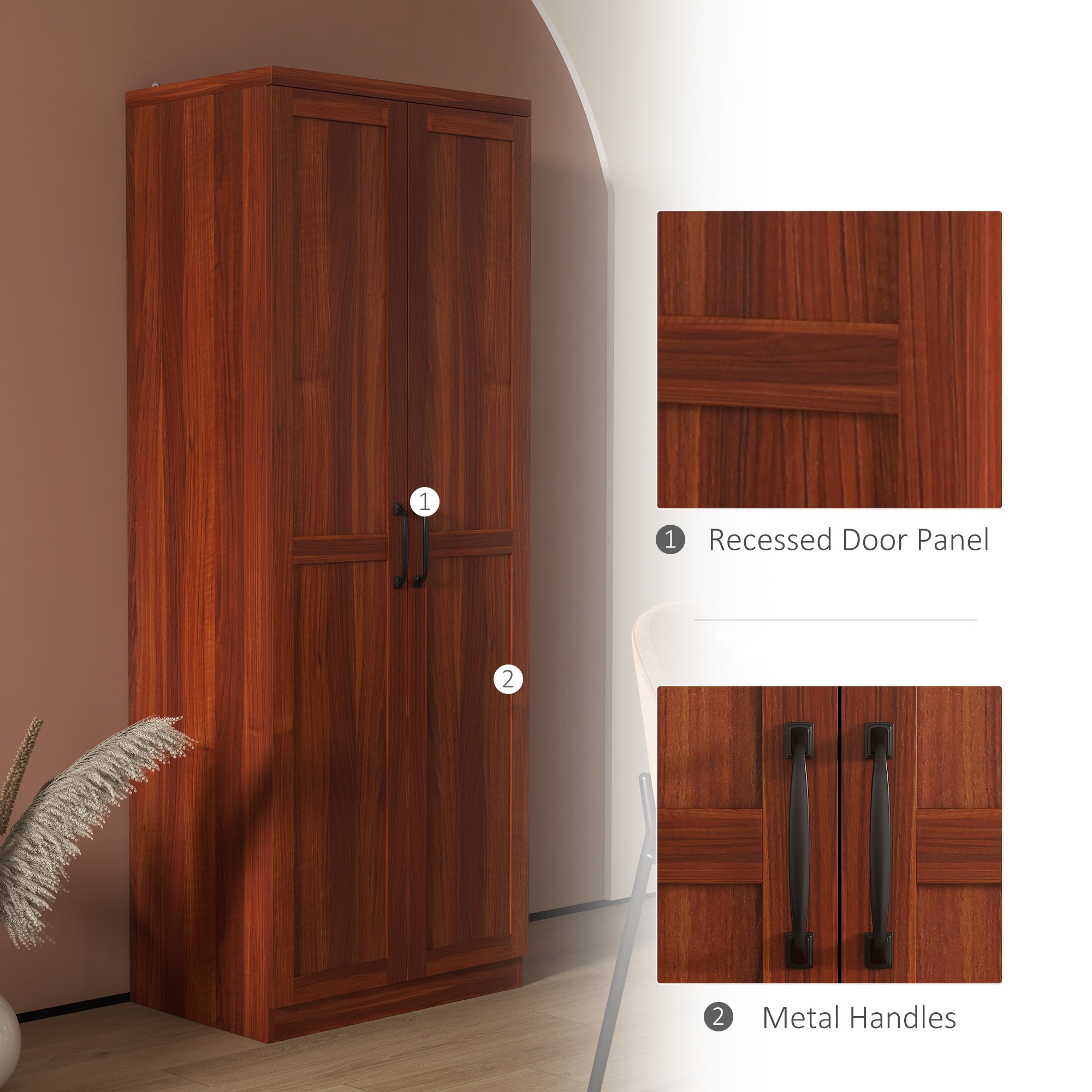 HOMCOM 63" Tall Kitchen Pantry, Freestanding Farmhouse Storage Cabinet with Doors and Adjustable Shelves, Tan