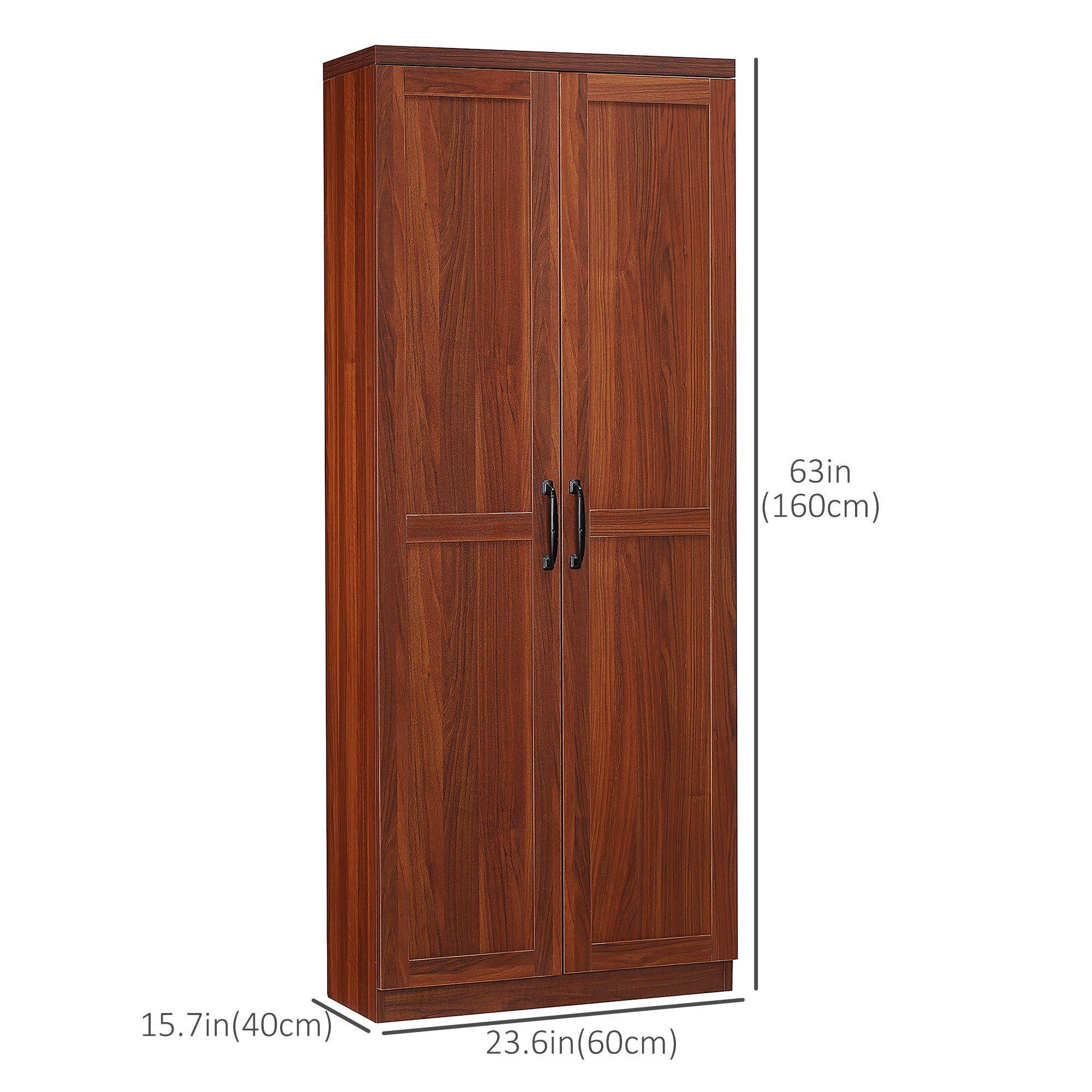 HOMCOM 63" Tall Kitchen Pantry, Freestanding Farmhouse Storage Cabinet with Doors and Adjustable Shelves, Tan