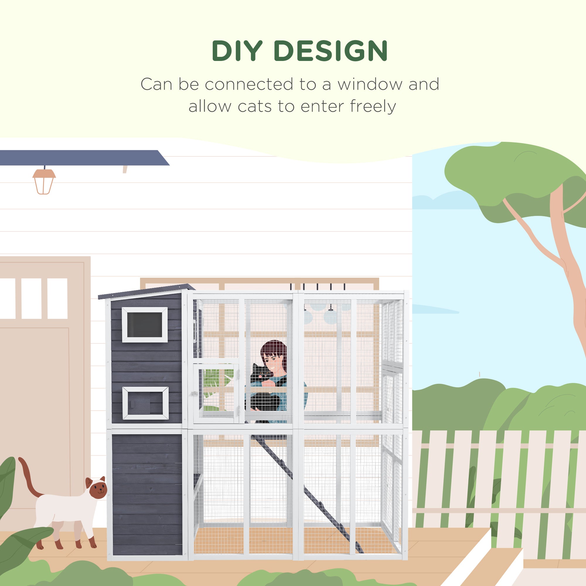 PawHut Catio Outdoor Cat Enclosure, Wooden Cat Patio Cat Window Box wi ...