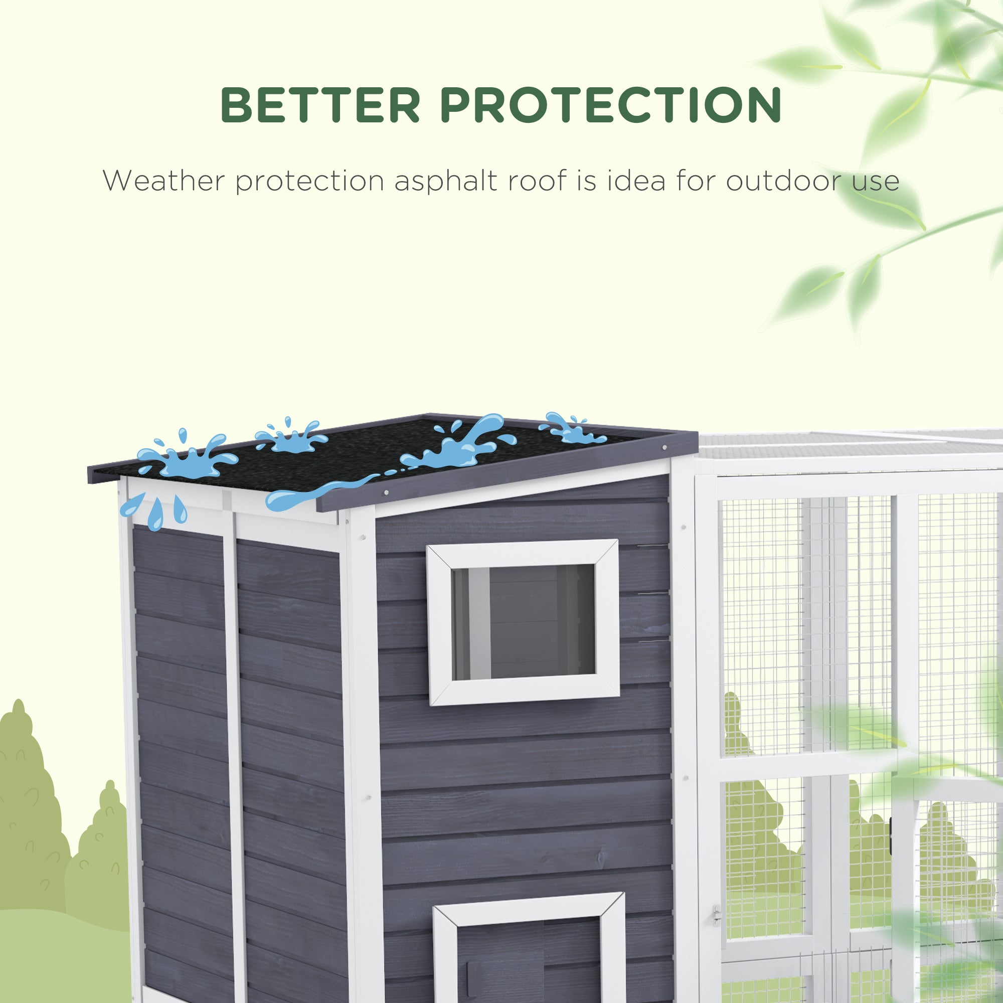 PawHut Catio Outdoor Cat Enclosure, Wooden Cat Patio Cat Window Box with Platforms, Waterproof Asphalt Roof, Ramps, 77" L, Light Gray