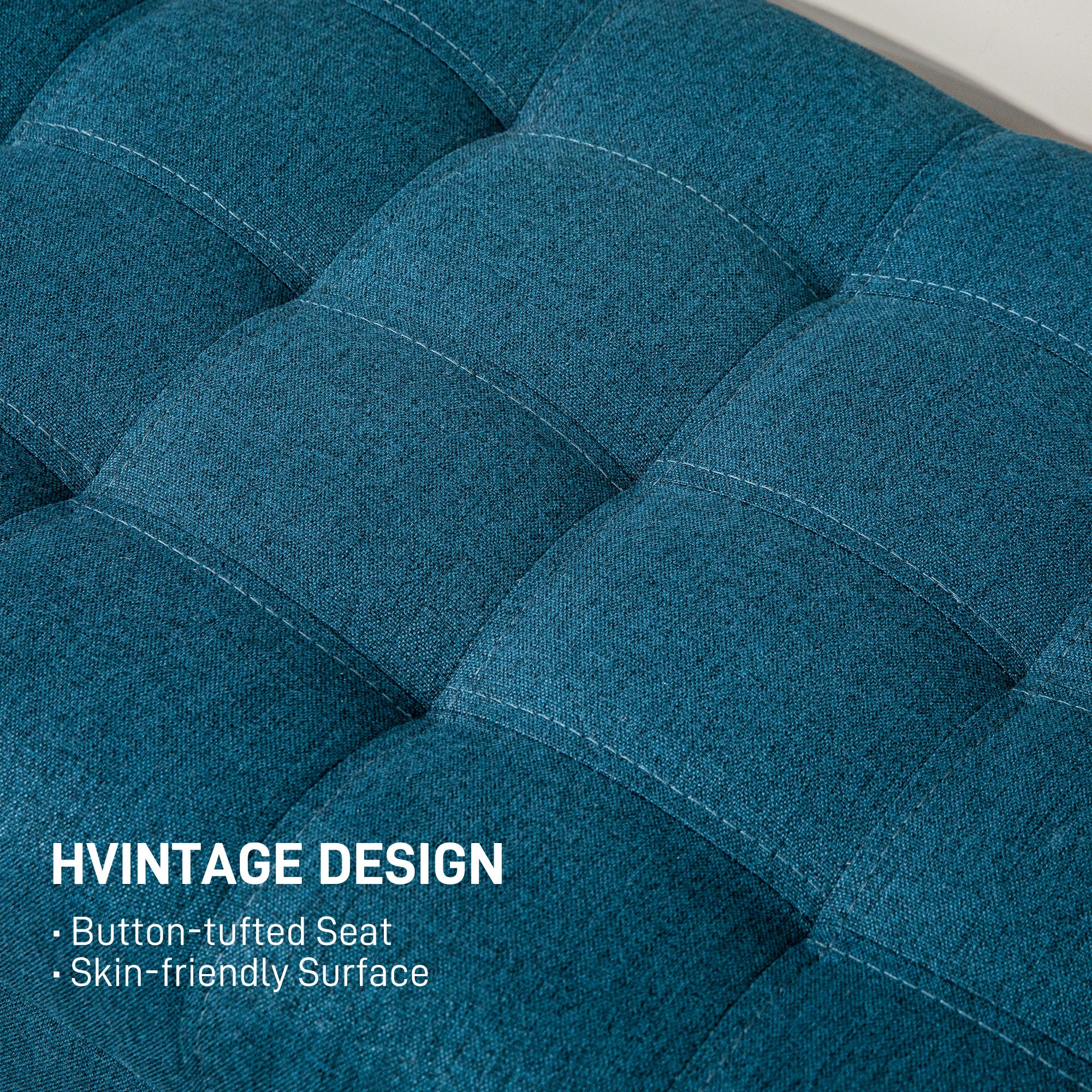 HOMCOM Storage Ottoman, Linen Fabric End of Bed Bench with Soft Close Lid, Button Tufted Storage Bench for Living Room, Entryway or Bedroom, 42" x 17" x 19", Blue