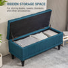 HOMCOM Storage Ottoman, Linen Fabric End of Bed Bench with Soft Close Lid, Button Tufted Storage Bench for Living Room, Entryway or Bedroom, 42" x 17" x 19", Blue