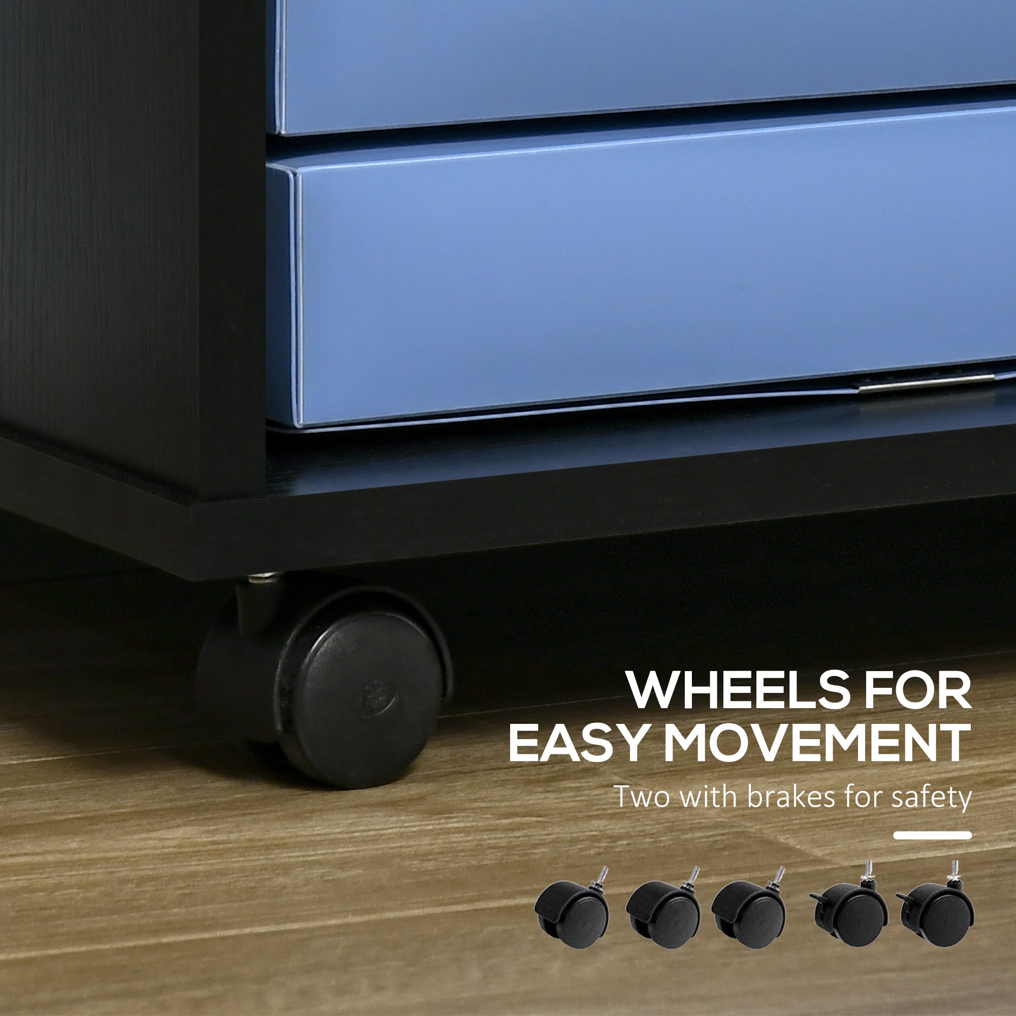 Vinsetto Lateral Filing Cabinet with Wheels, Locking File Cabinet, Mobile Printer Stand with Open Shelves and Drawers for A4 Size Documents, Black