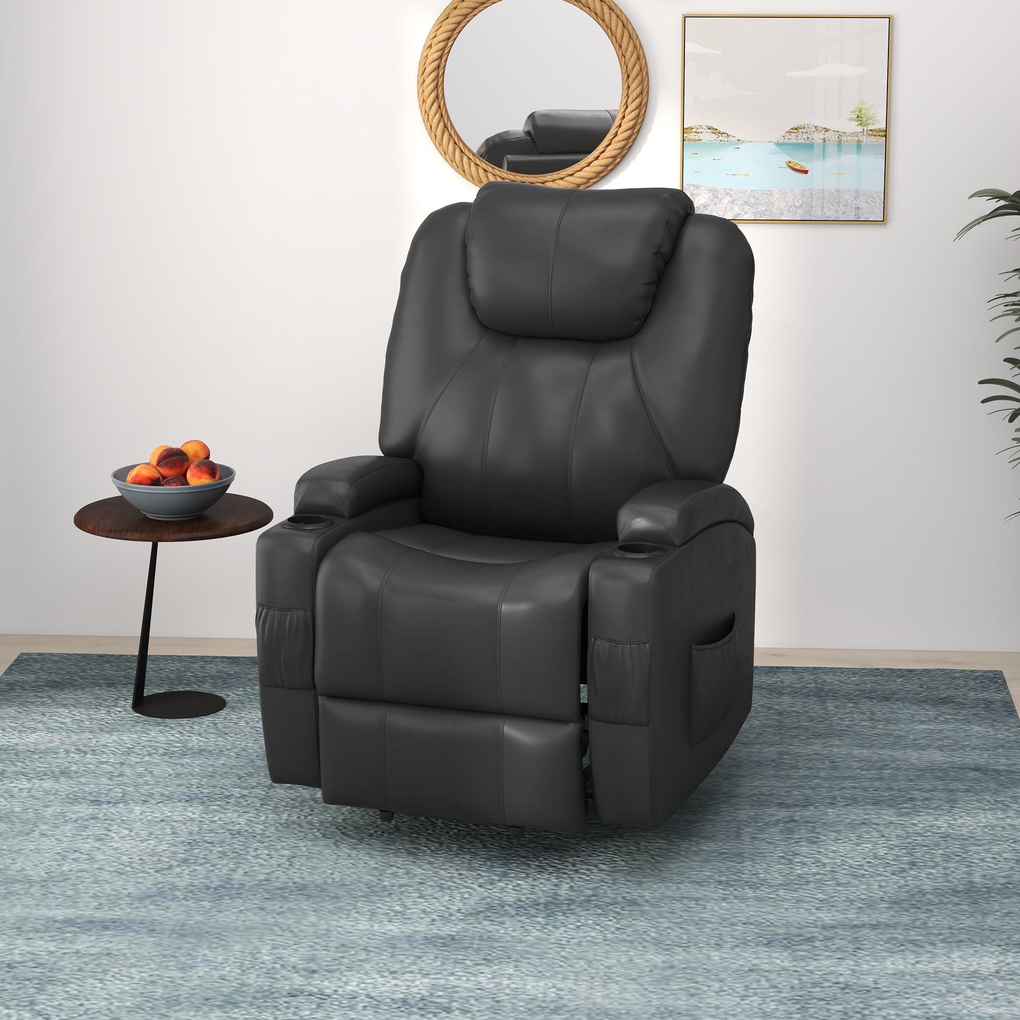 HOMCOM Power Lift Chair for Elderly, PU Leather Recliner Sofa Chair with Footrest, Remote Control, Side Pockets and Cup Holders, Grey