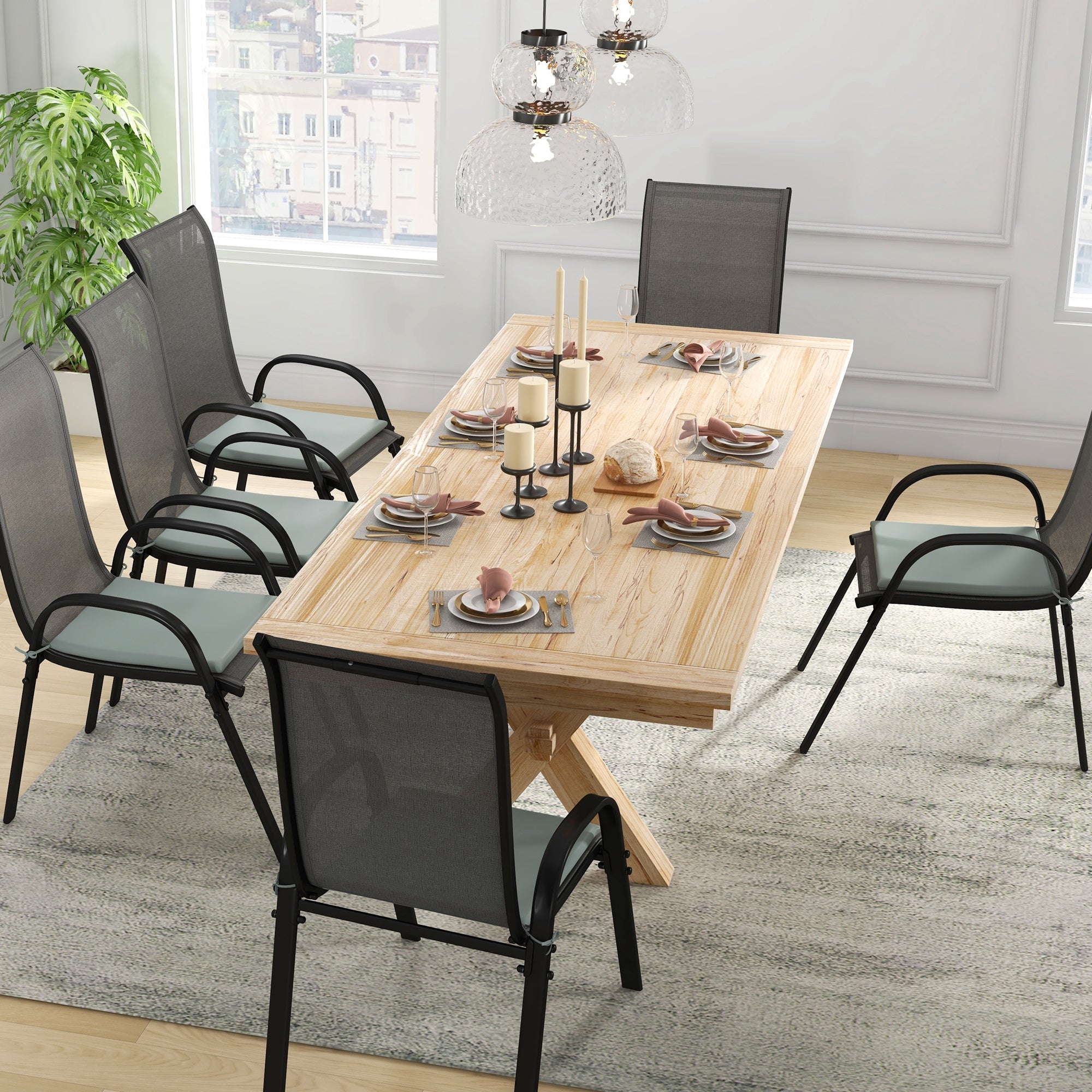 Outsunny 6-Piece Patio Chair Cushions Pillows, Seat Replacement Patio Cushions Set with Ties for Indoor Outdoor Garden Furniture, Charcoal Grey