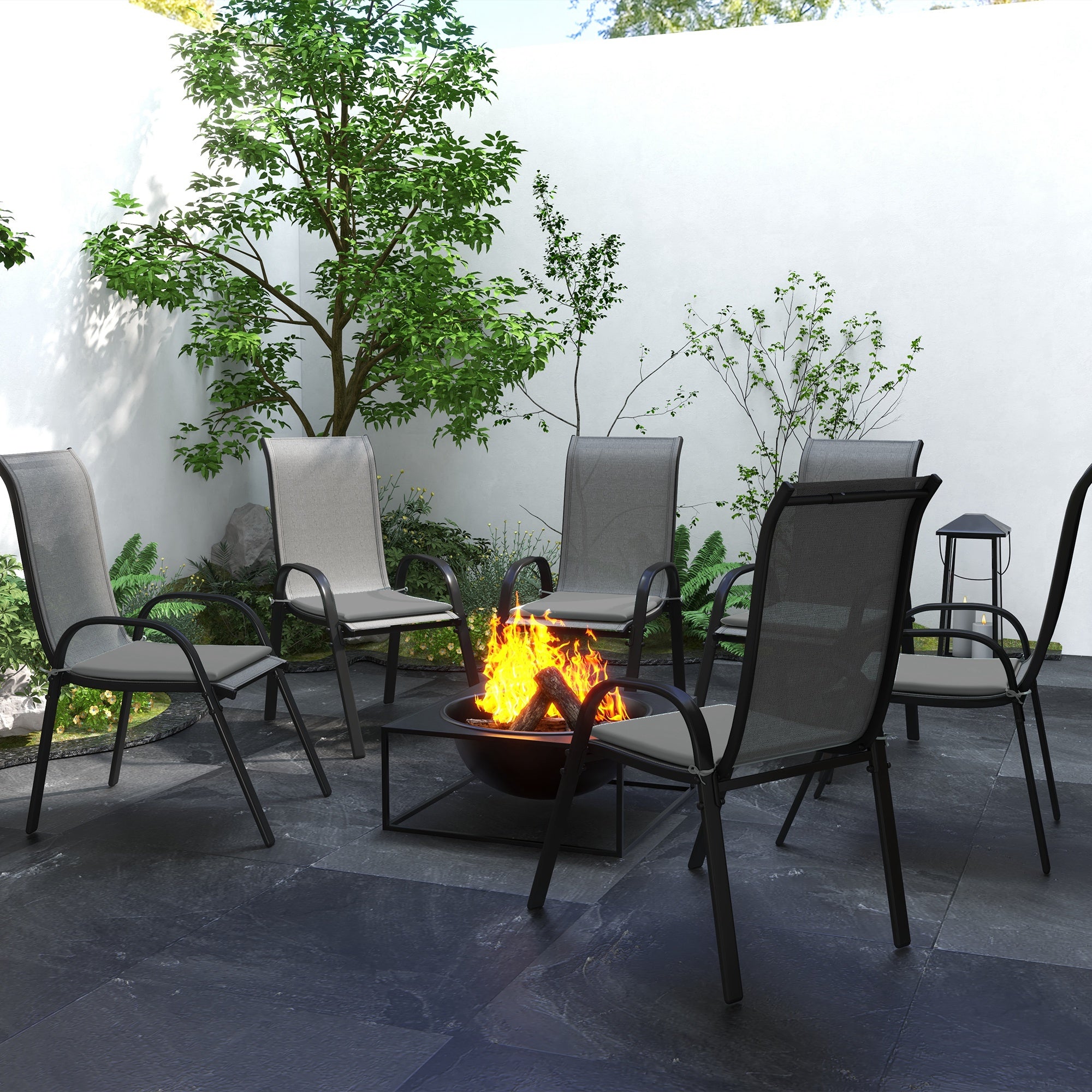 Outsunny 6-Piece Patio Chair Cushions Pillows, Seat Replacement Patio Cushions Set with Ties for Indoor Outdoor Garden Furniture, Charcoal Grey