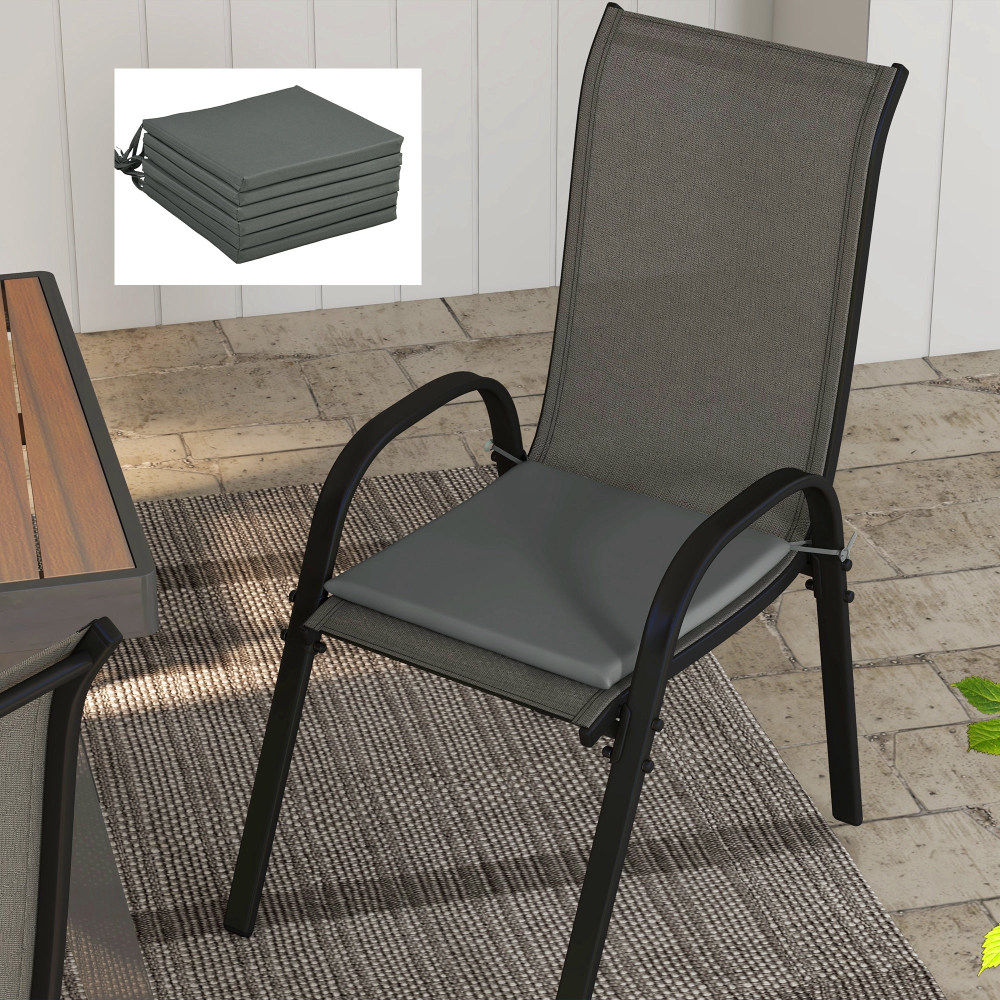 Outsunny 6-Piece Patio Chair Cushions Pillows, Seat Replacement Patio Cushions Set with Ties for Indoor Outdoor Garden Furniture, Charcoal Grey