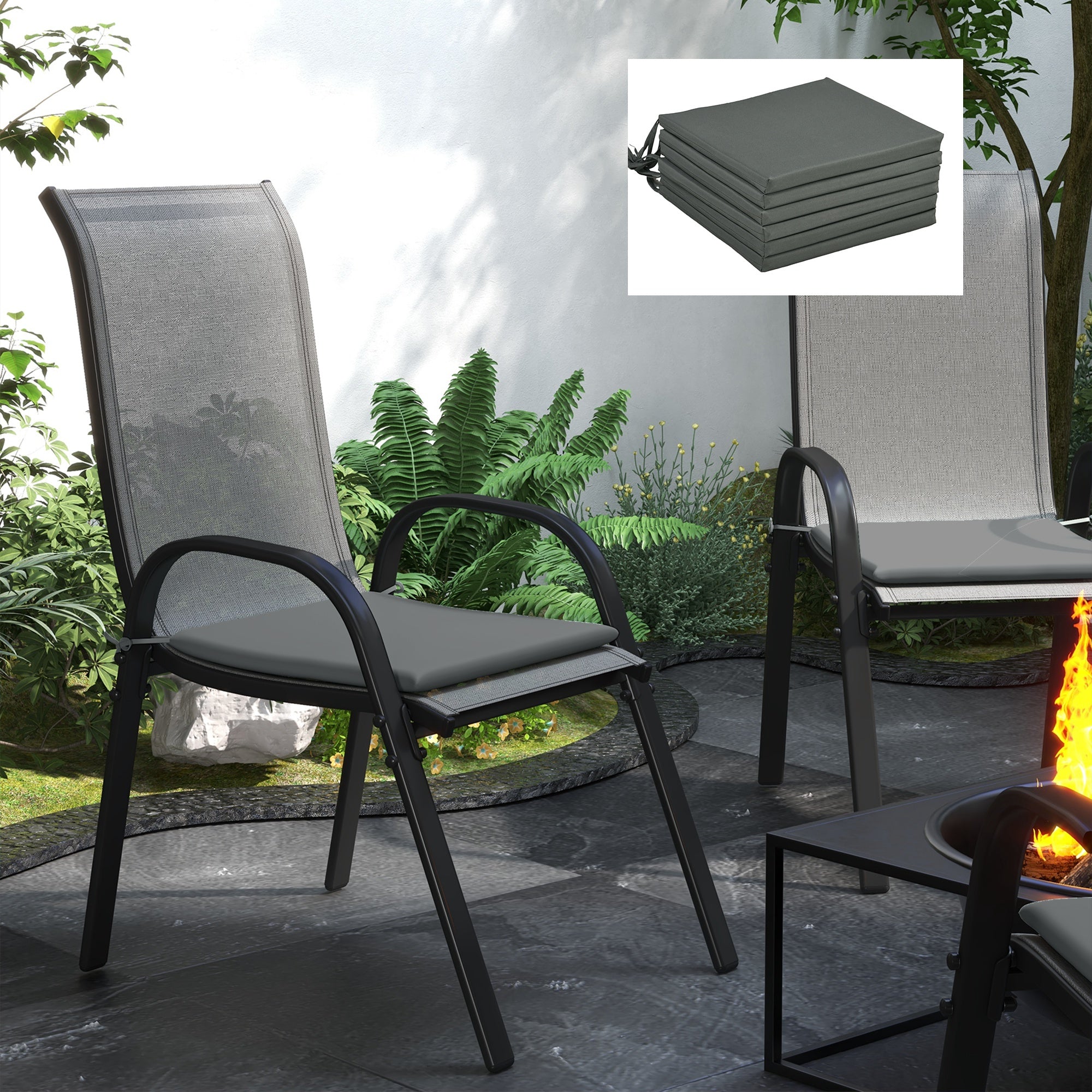 Outsunny 6-Piece Patio Chair Cushions Pillows, Seat Replacement Patio Cushions Set with Ties for Indoor Outdoor Garden Furniture, Charcoal Grey