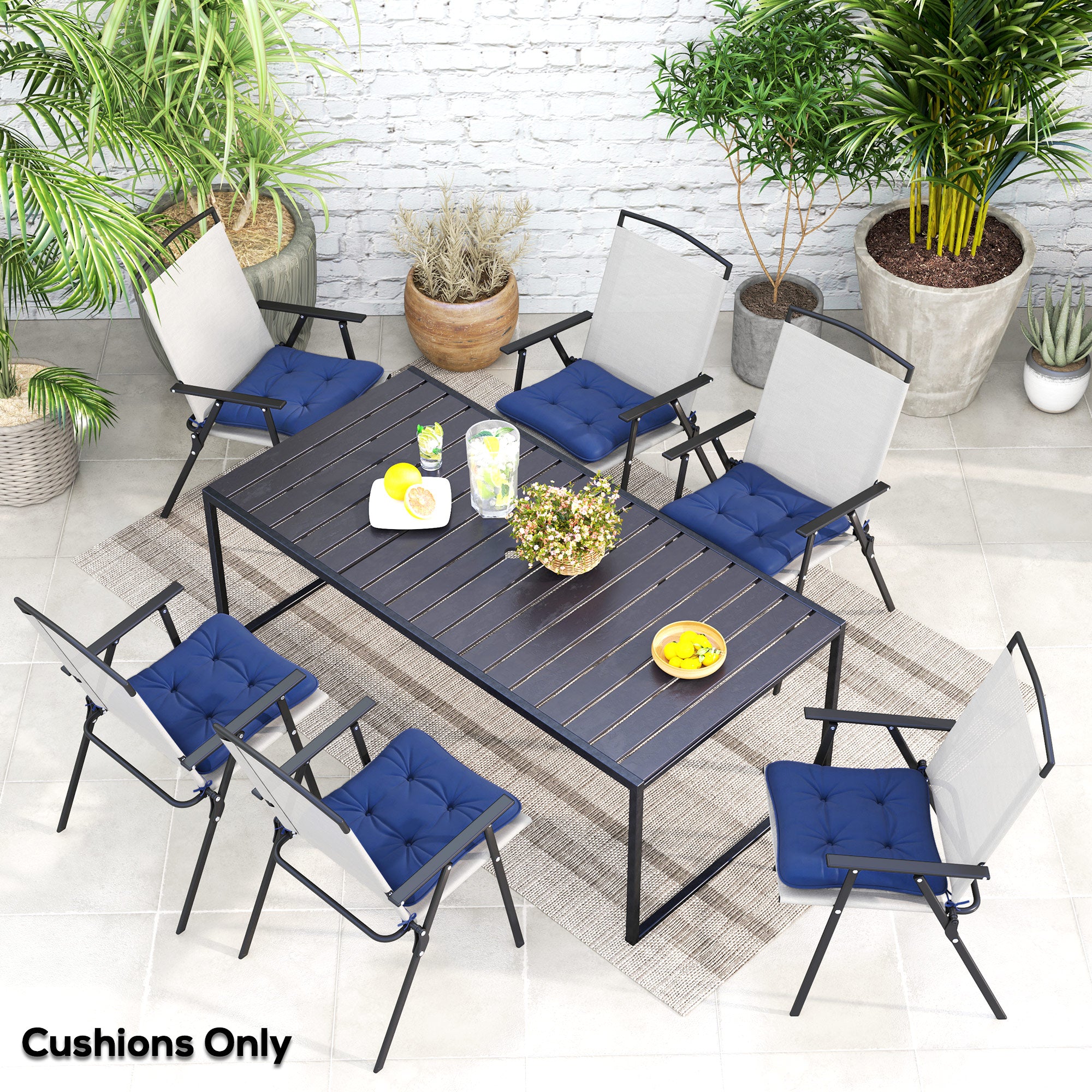 Outsunny 6-Piece Patio Chair Cushions Pillows, Seat Replacement Patio Cushions Set with Ties, Button Tufted for Indoor Outdoor Garden Furniture, Dark Blue