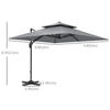 Outsunny 10' x 10' Cantilever Patio Umbrella, Double Top Square Offset Umbrella with 360° Rotation, 5 Adjustable Tilt Angles, Umbrella Cover, Aluminum Pole and Ribs, Light Grey