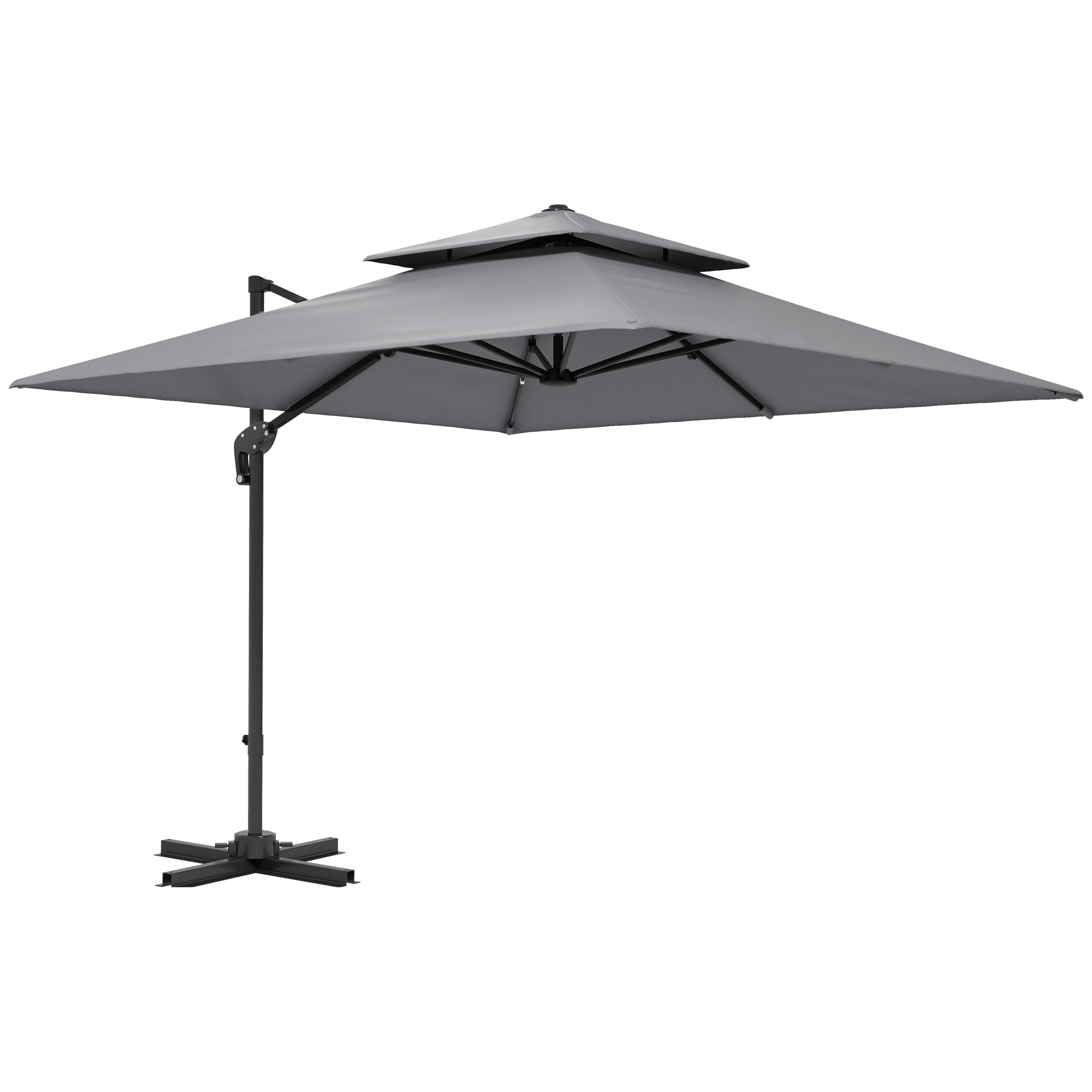 Outsunny 10' x 10' Cantilever Patio Umbrella, Double Top Square Offset Umbrella with 360° Rotation, 5 Adjustable Tilt Angles, Umbrella Cover, Aluminum Pole and Ribs, Light Grey
