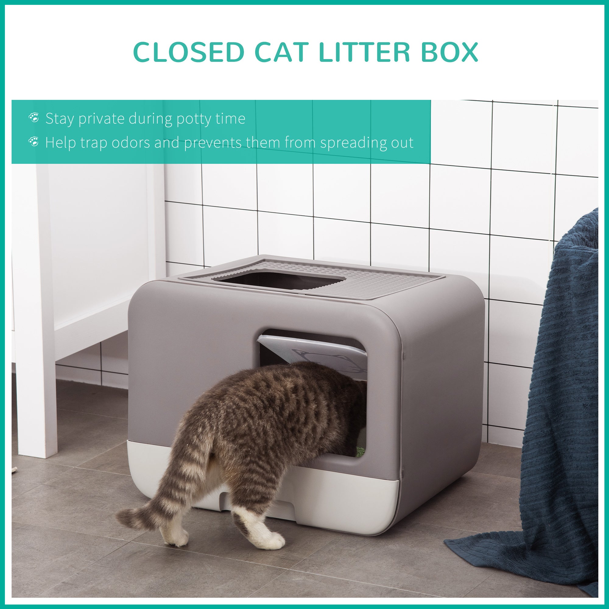 PawHut Cat Litter Box Portable Pet Toilet Enclosed Kitten Pan w/ Scoop, Purple