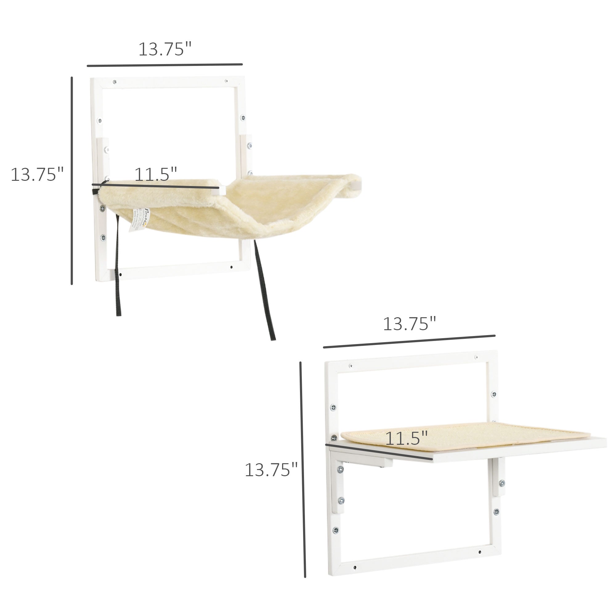 PawHut Cat Shelves for Indoor Cats, 6Pc Modern Cat Wall Furniture with Adjustable Height Jumping Platforms & Hammock, Cream White