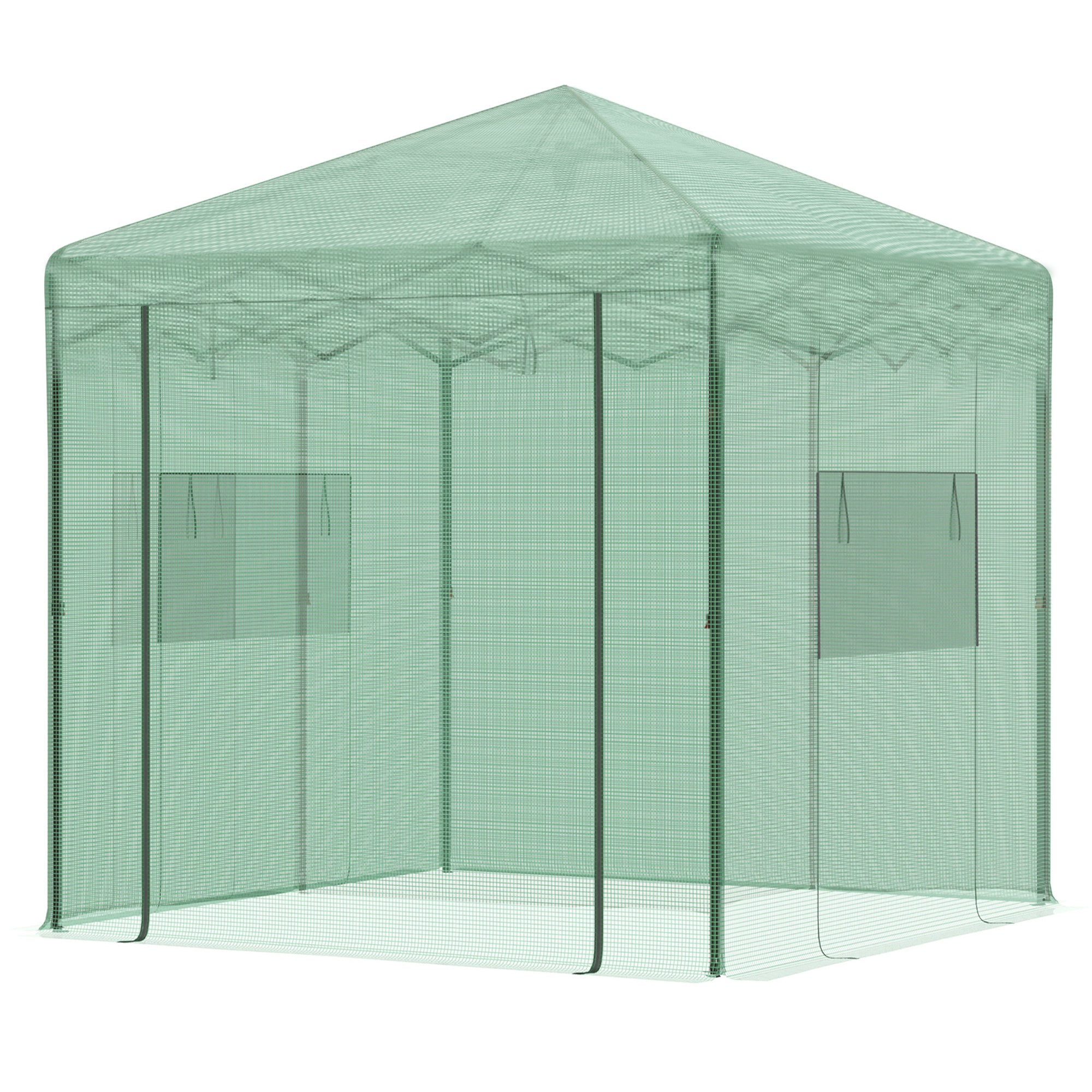Outsunny 8' x 6' Portable Pop Up Greenhouse, Outdoor Walk-in Hot House with Roll-up Door & 2 Windows, Foldable Garden Green House for Plants Herbs Vegetables, Green