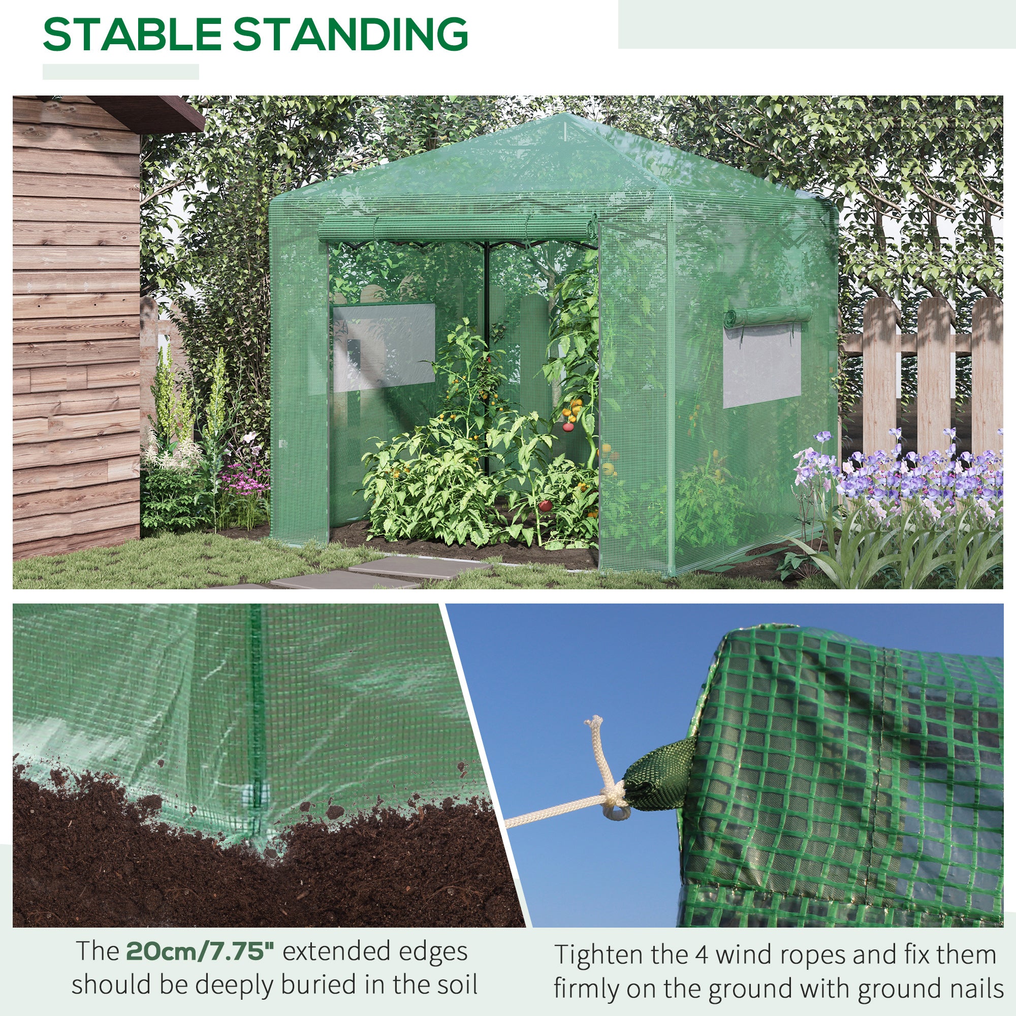 Outsunny 8' x 6' Portable Pop Up Greenhouse, Outdoor Walk-in Hot House with Roll-up Door & 2 Windows, Foldable Garden Green House for Plants Herbs Vegetables, Green