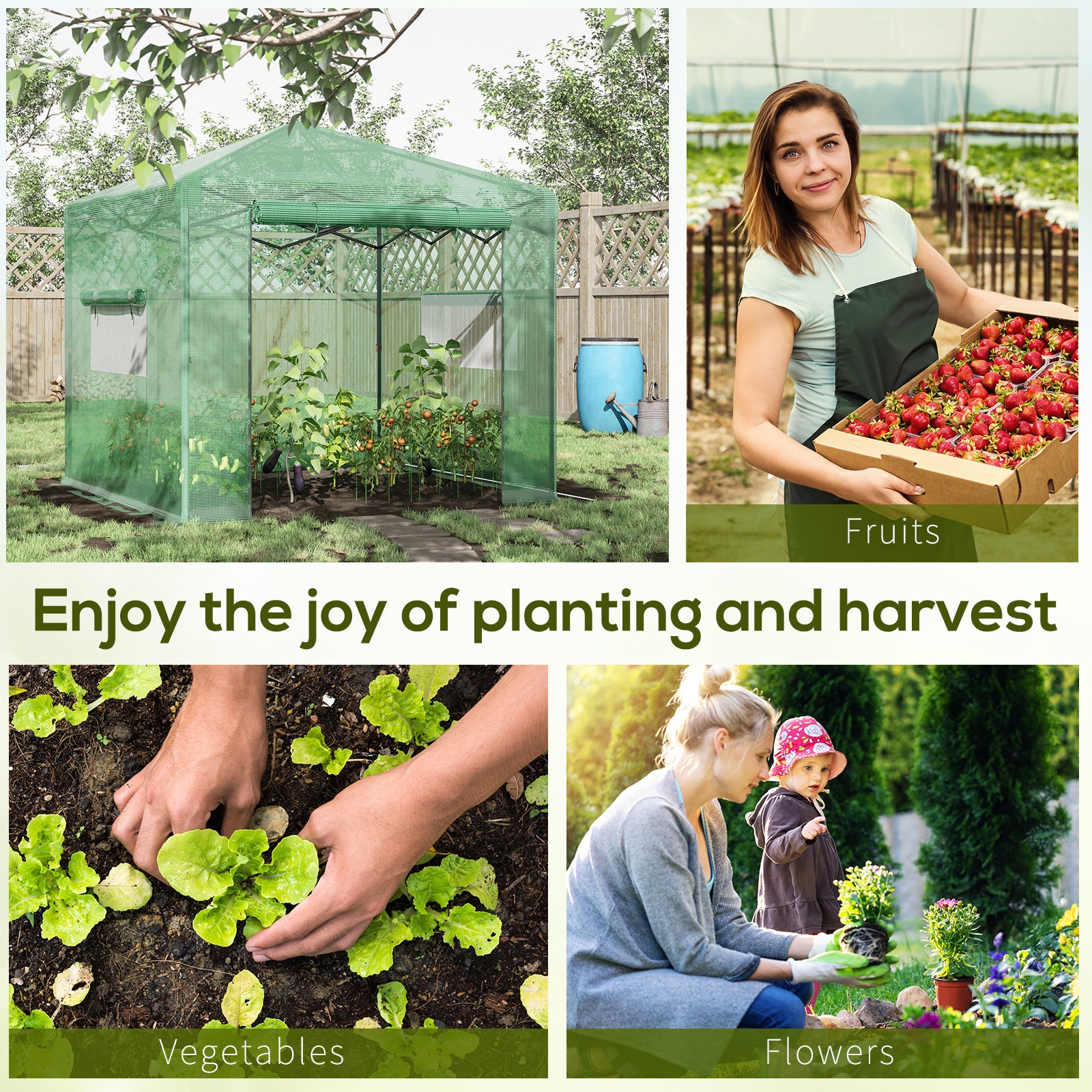 Outsunny 8' x 6' Portable Pop Up Greenhouse, Outdoor Walk-in Hot House with Roll-up Door & 2 Windows, Foldable Garden Green House for Plants Herbs Vegetables, Green