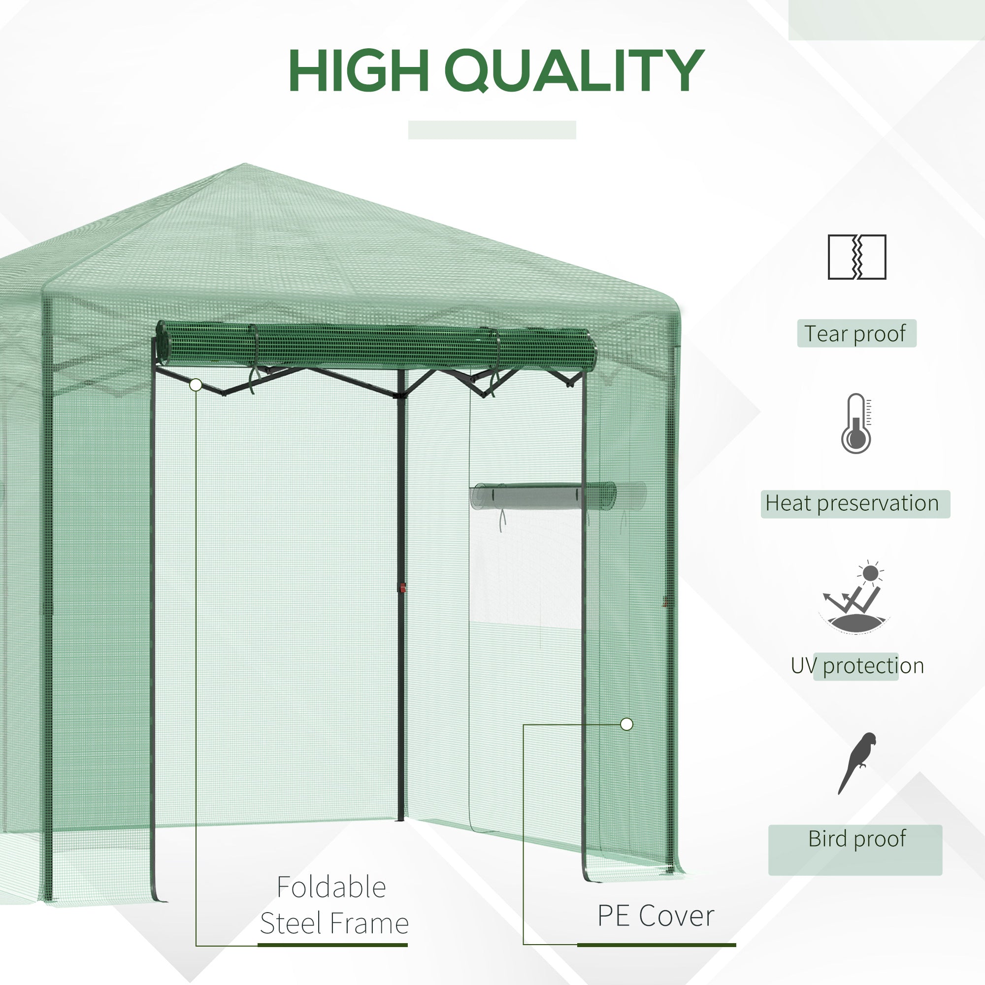 Outsunny 8' x 6' Portable Pop Up Greenhouse, Outdoor Walk-in Hot House with Roll-up Door & 2 Windows, Foldable Garden Green House for Plants Herbs Vegetables, Green
