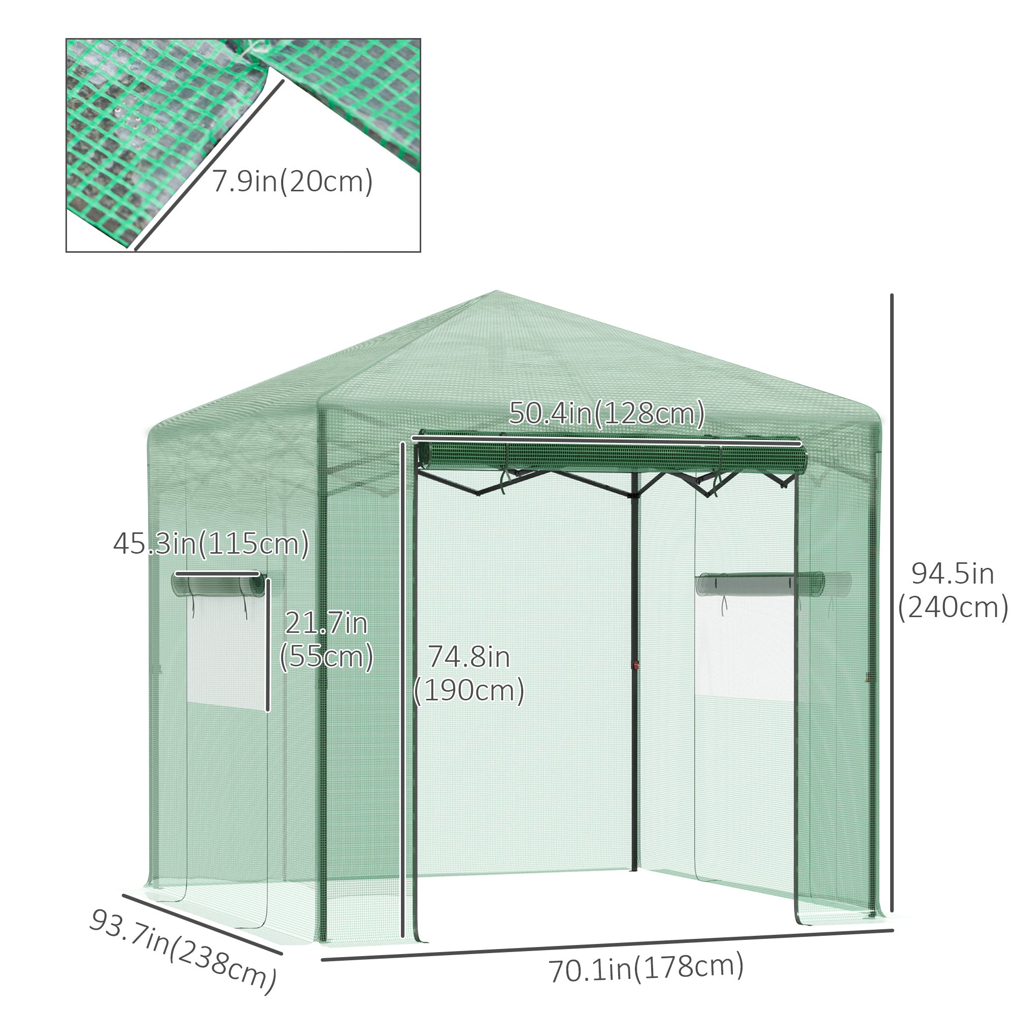 Outsunny 8' x 6' Portable Pop Up Greenhouse, Outdoor Walk-in Hot House with Roll-up Door & 2 Windows, Foldable Garden Green House for Plants Herbs Vegetables, Green