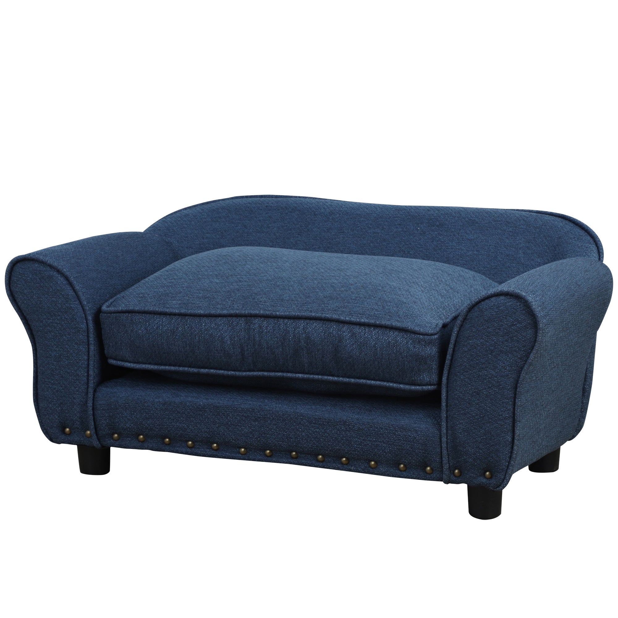 PawHut Dog Sofa for XS and S Size Dogs, Pet Chair Couch with Thick Sponge Padded Cushion, Kitten Lounge Bed with Washable Cover, Wooden Frame - Blue