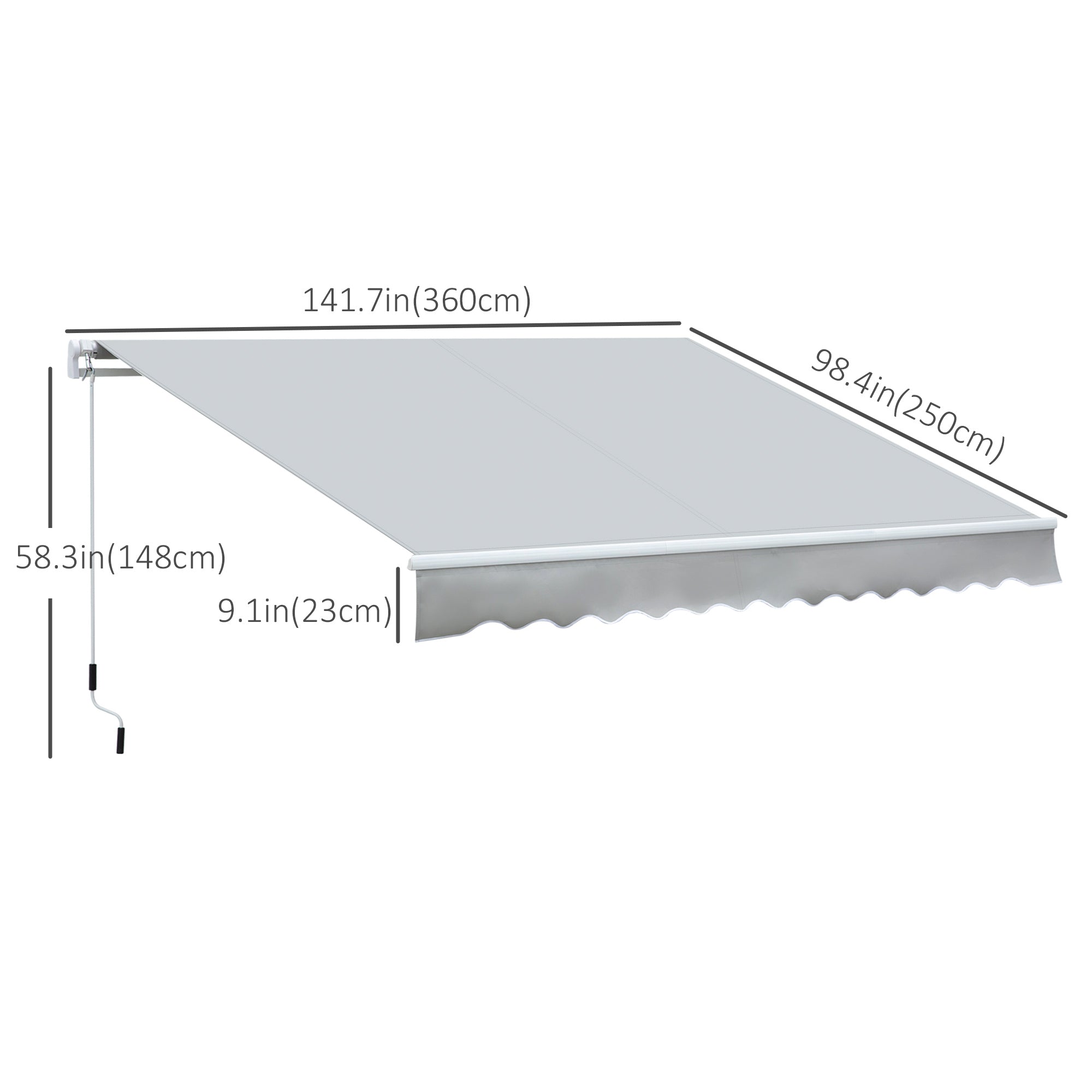Outsunny 12' x 8' Retractable Awning Patio Awnings Sun Shade Shelter with Manual Crank Handle, UV & Water-Resistant Fabric and Aluminum Frame for Deck Balcony Yard, Grey