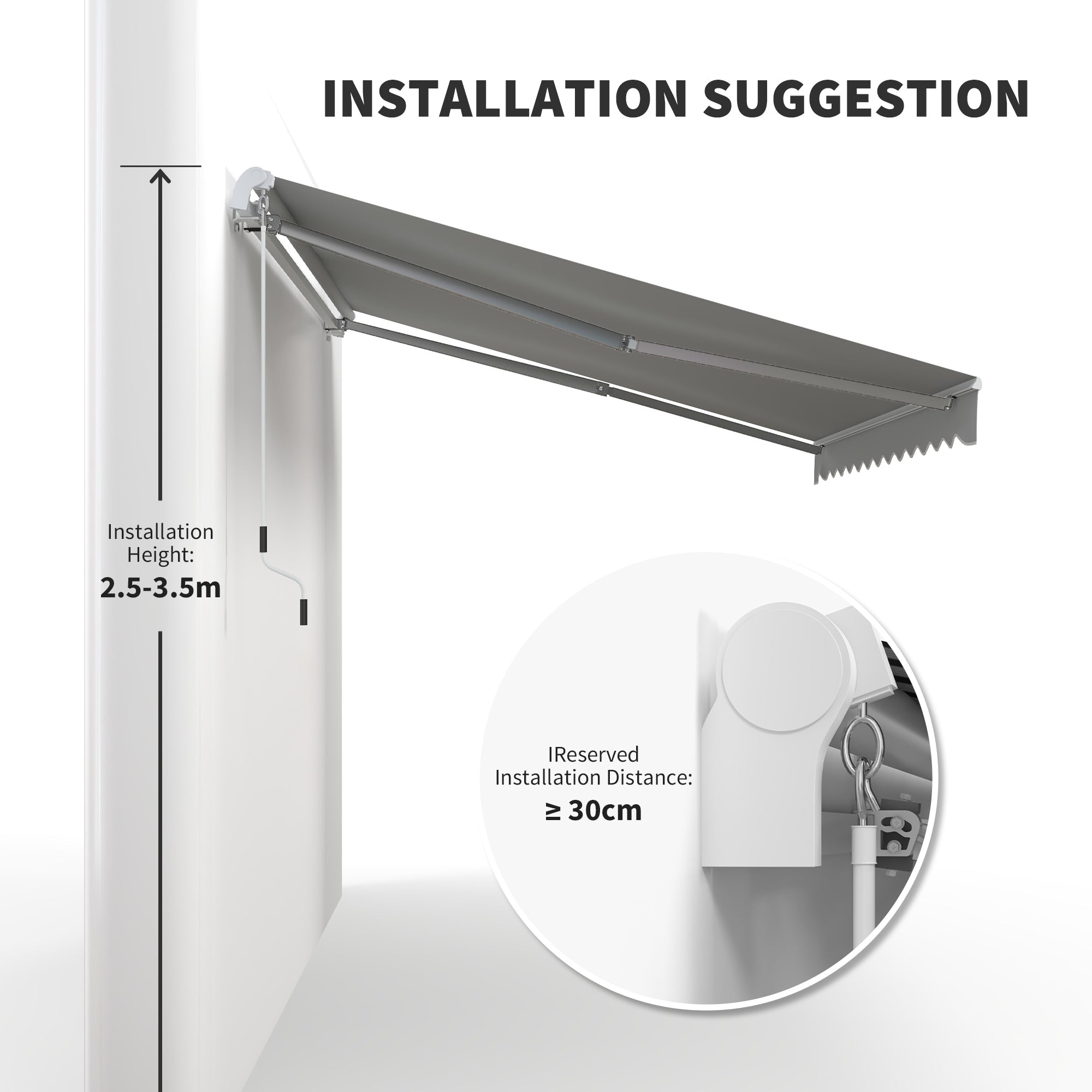 Outsunny 12' x 8' Retractable Awning Patio Awnings Sun Shade Shelter with Manual Crank Handle, UV & Water-Resistant Fabric and Aluminum Frame for Deck Balcony Yard, Grey